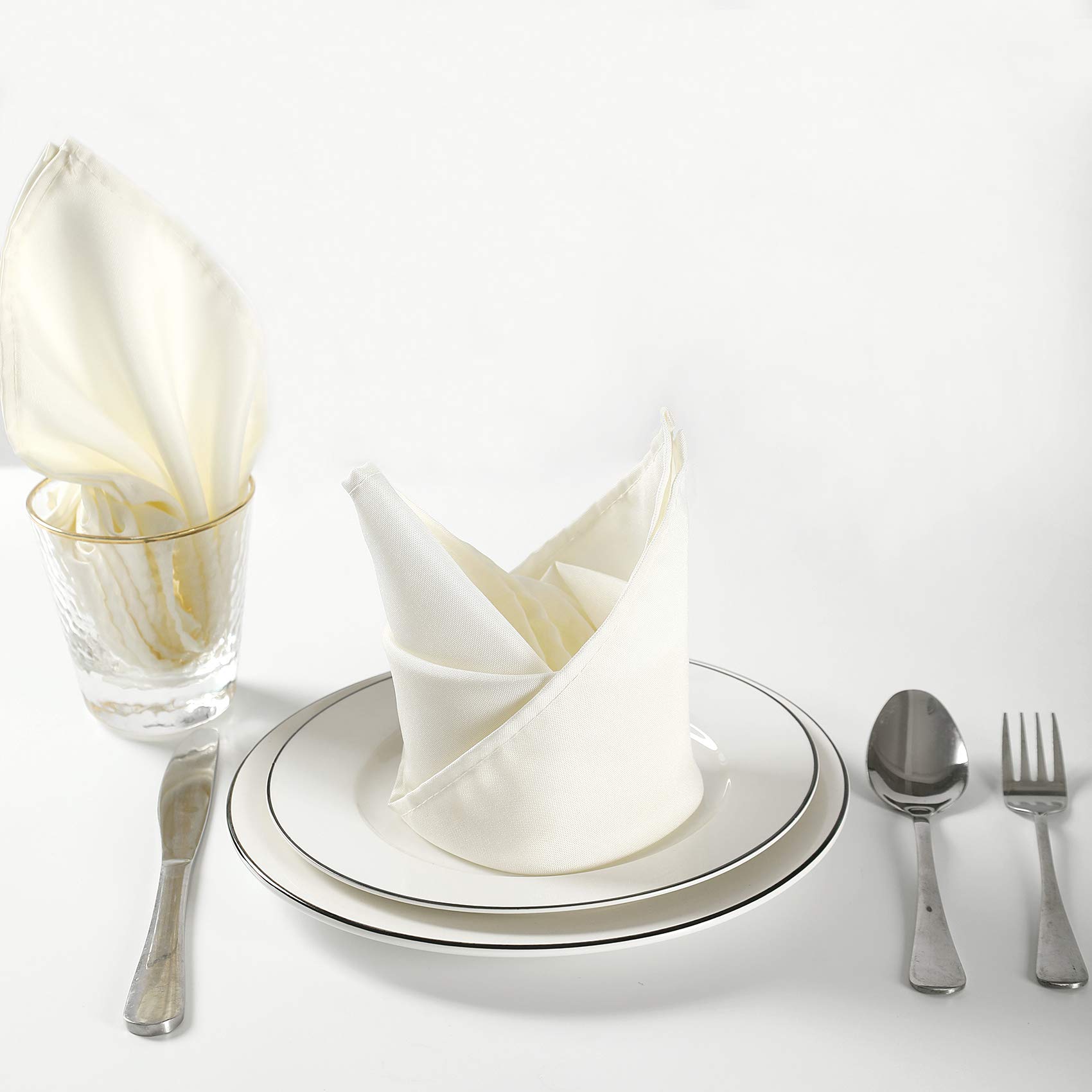 17x17 Inch Washable Polyester Cloth Napkins - Soft Dinner Table Napkins for Wedding, Party, Banquet & Everyday Dining (Ivory, 12 Pack) - Perfect for Fine Dining, Holiday Gatherings & Restaurant Use