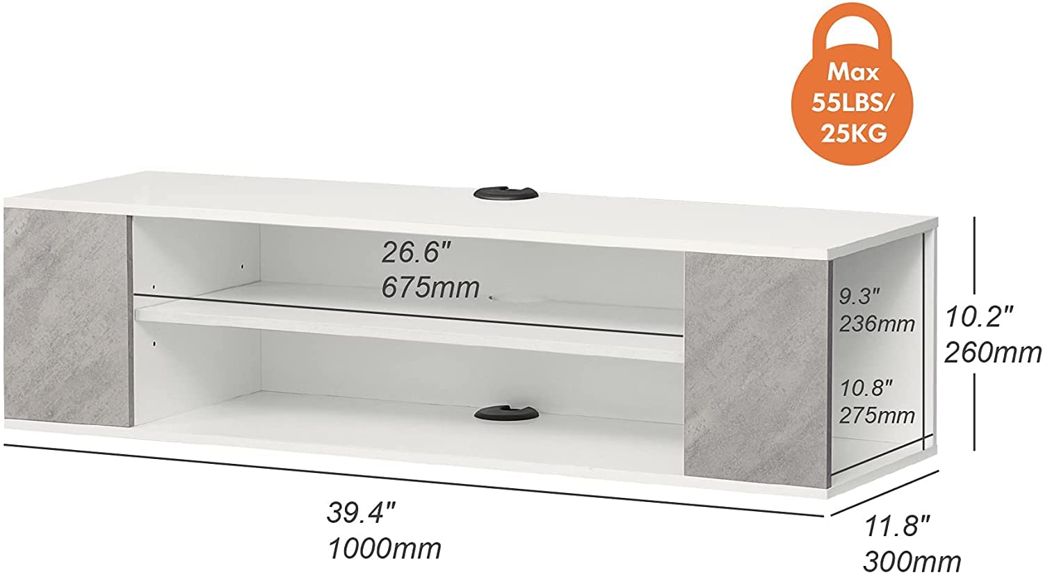 WAMPAT 39 Inch White Floating TV Stand with LED Lights - Wall Mounted Entertainment Center, Wooden Media Console with Storage for Living Room, Bedroom, Home Theater (Grey White)