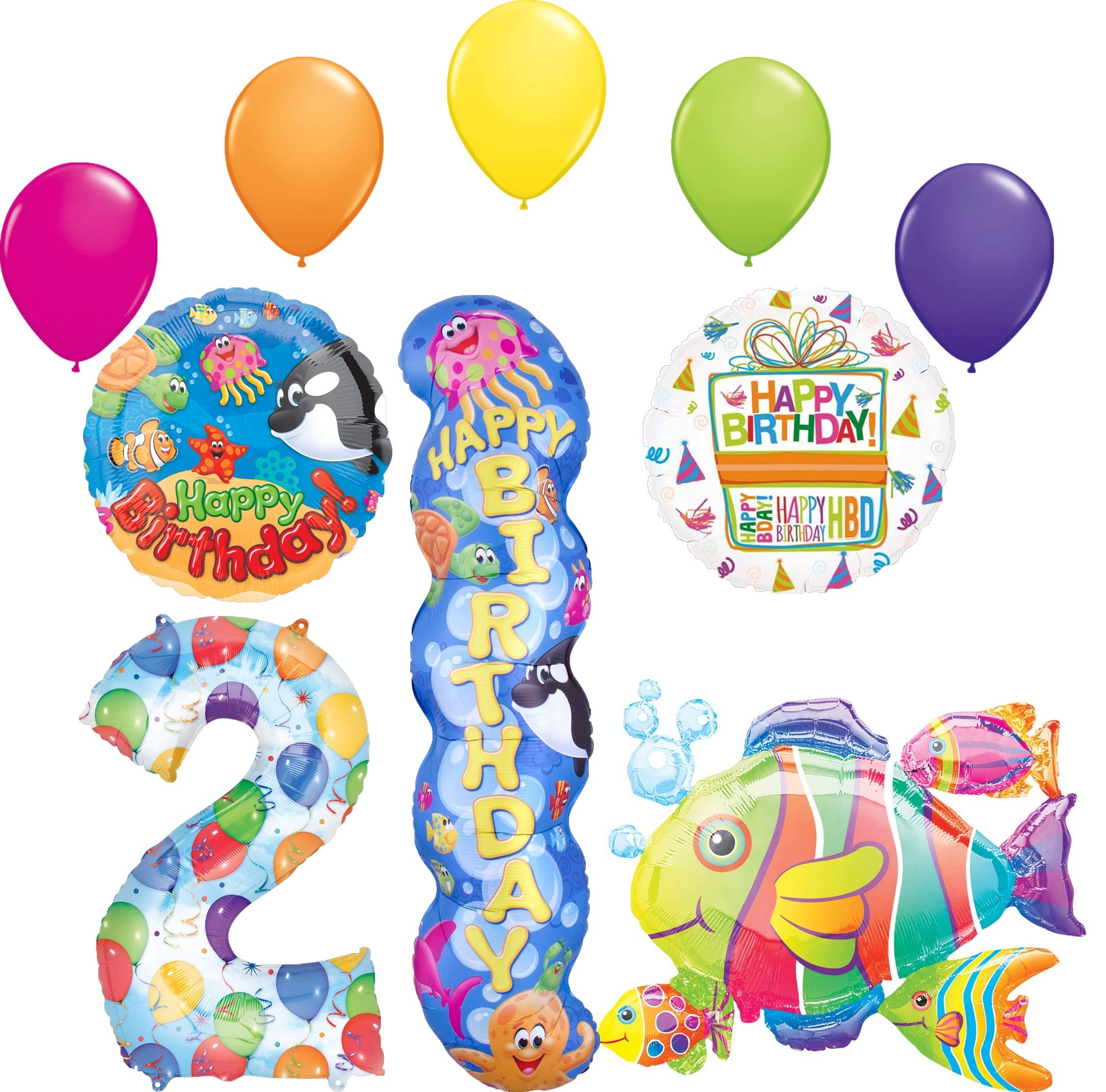 Sea Buddies 2nd Birthday Party Supplies - Underwater Ocean Animals Theme Balloon Bouquet Decorations for Kids Birthday, Baby Shower & Under the Sea Party Decor