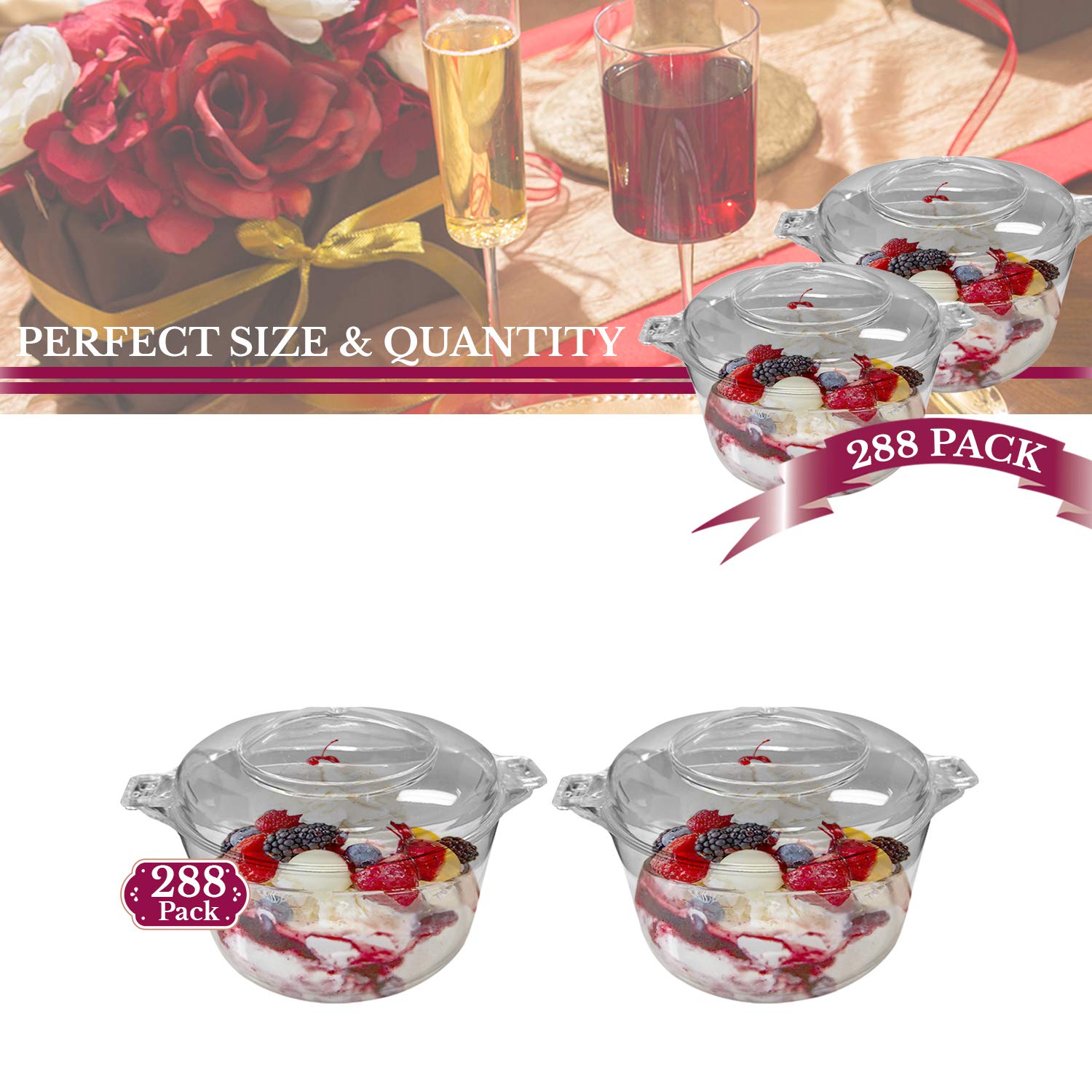 Disposable Plastic Cups & Ice Cream Bowls - 3.4 oz Clear Dessert Pots for Ice Cream, Yogurt, Fruit, Cheesecake, Pudding - Bulk Party Supplies for Weddings, Birthdays & Events (Pack of 288) - Perfect for Catering, Dessert Bars & Outdoor Gatherings