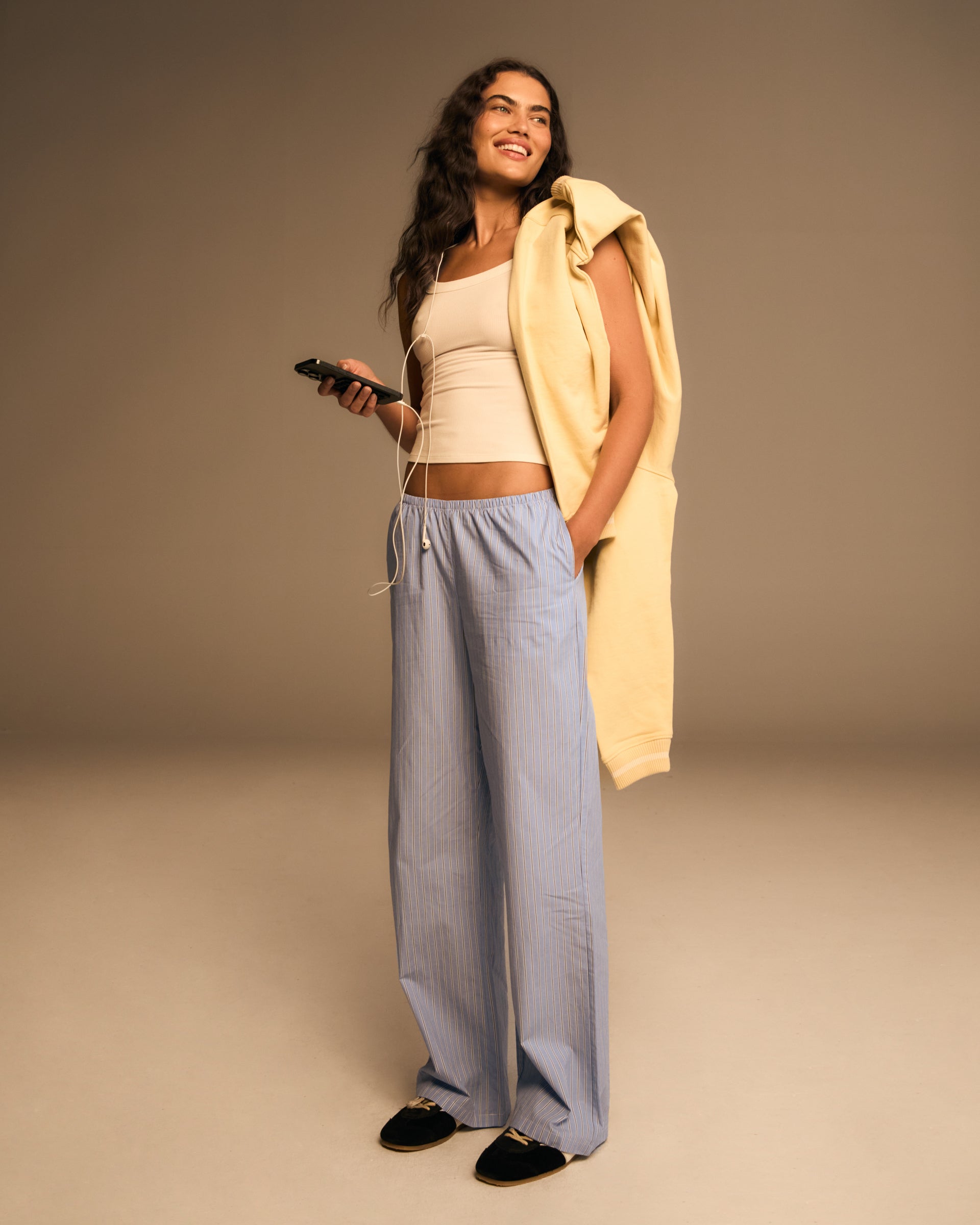 Soft Cotton Striped Pull-On Pants for Women - Blue & White Comfy Lounge Pants | Perfect for Yoga, Home Wear & Casual Outfits