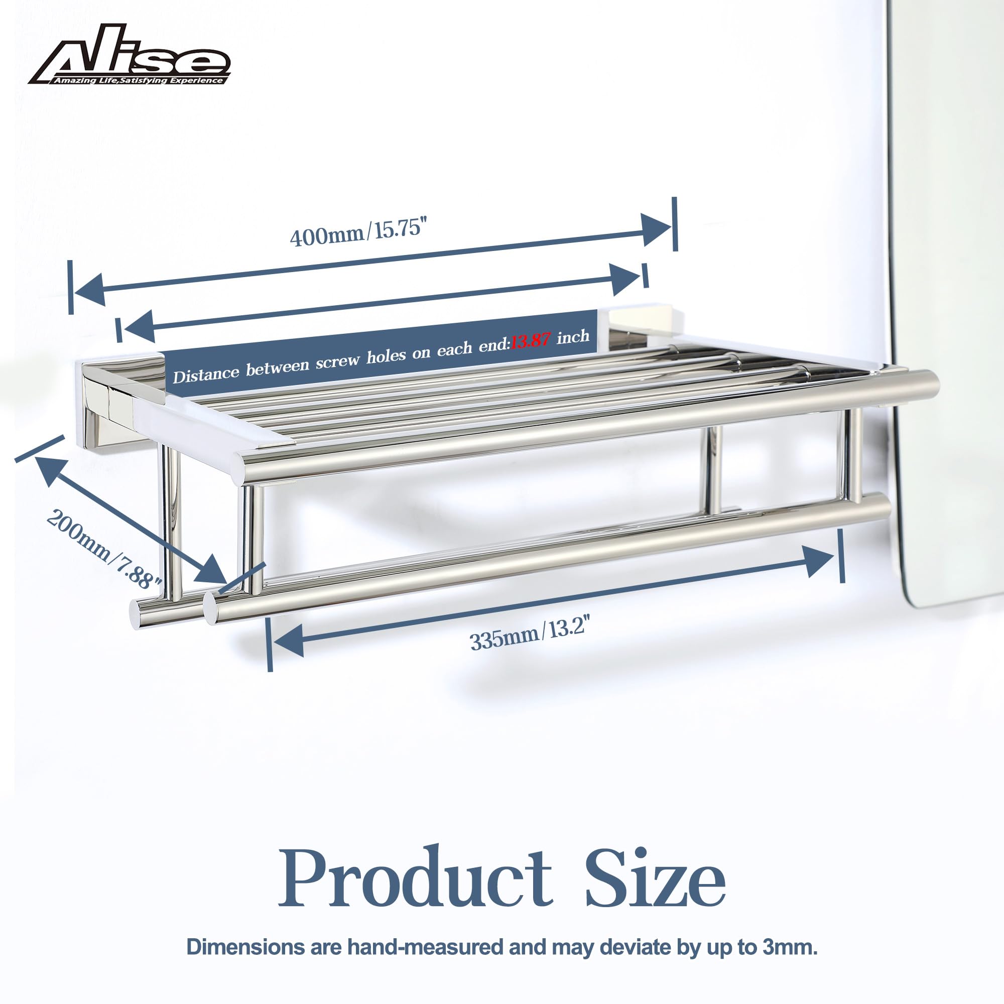 16 Inch SUS 304 Stainless Steel Wall Mount Towel Holder - Double Towel Bars Bathroom Organizer with Chrome Finish | Space Saving Towel Rack for Small Bathrooms, Laundry Rooms & Powder Rooms