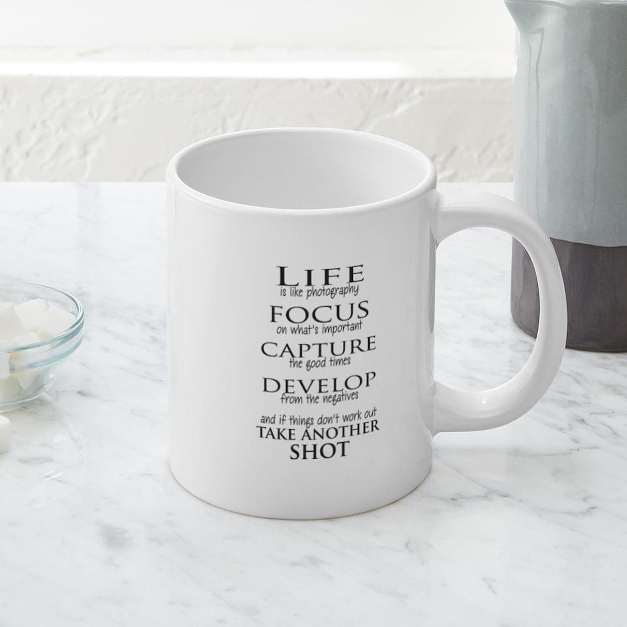 Life Is Like Photography 20 oz Ceramic Coffee Mug - Large Insulated Tea Cup for Office, Home & Gifts - Funny Inspirational Quote Mega Cup for Photographers & Artists