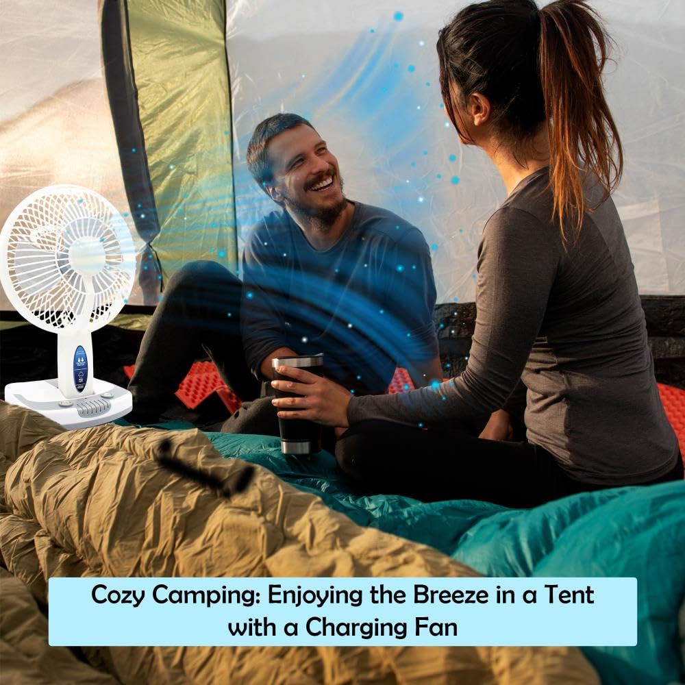 4 Pack Adventure Series Rechargeable Desk/Wall Fan with LED Work Light - Adjustable Tilt & Super Bright Lighting for Home Office, Workshop, Camping and Outdoor Activities