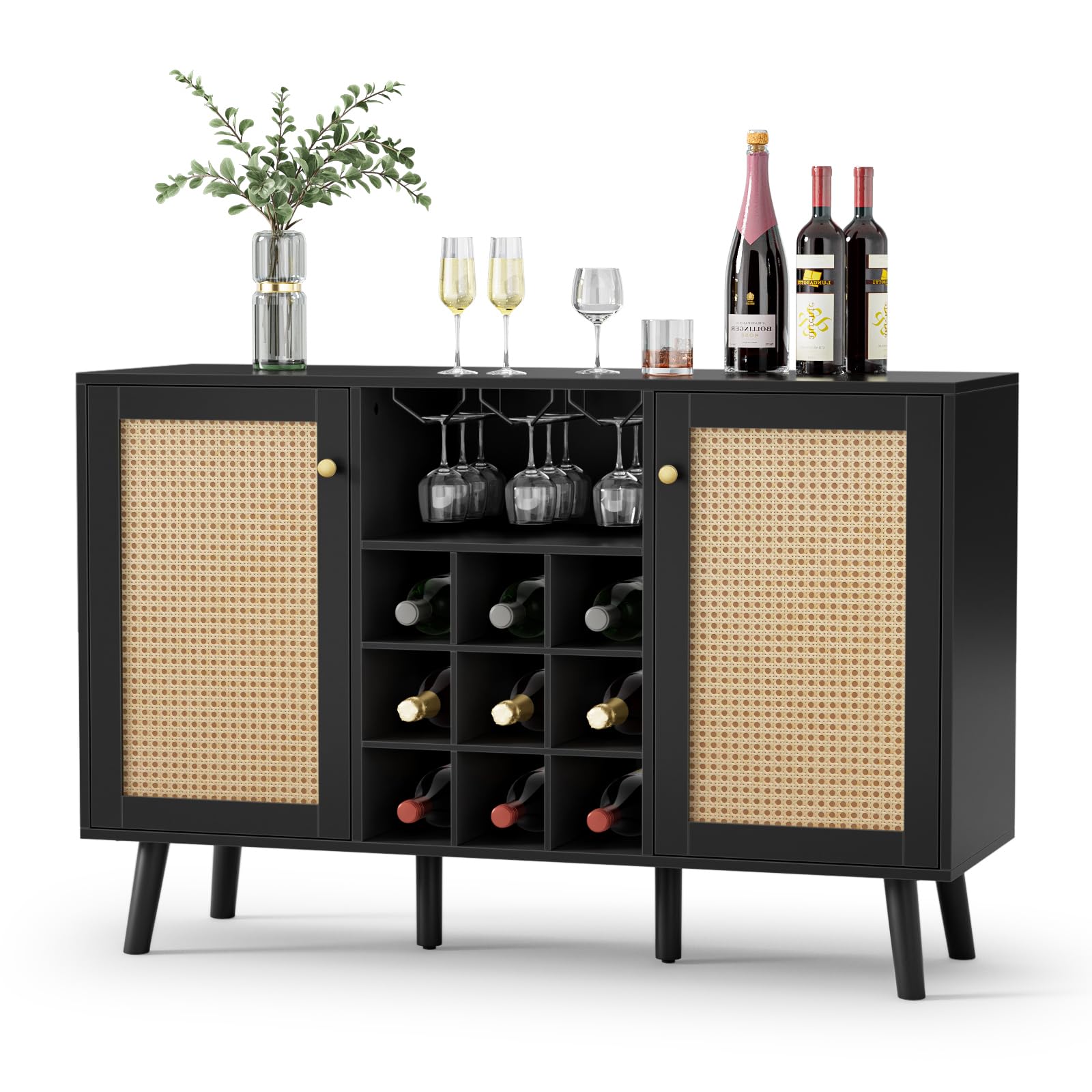 Giluta Kitchen Island - Farmhouse Style Coffee Bar Cabinet with Storage, Sideboard Buffet Cupboard for Dining Room & Kitchen, Black - Perfect for Small Spaces & Entertaining Guests