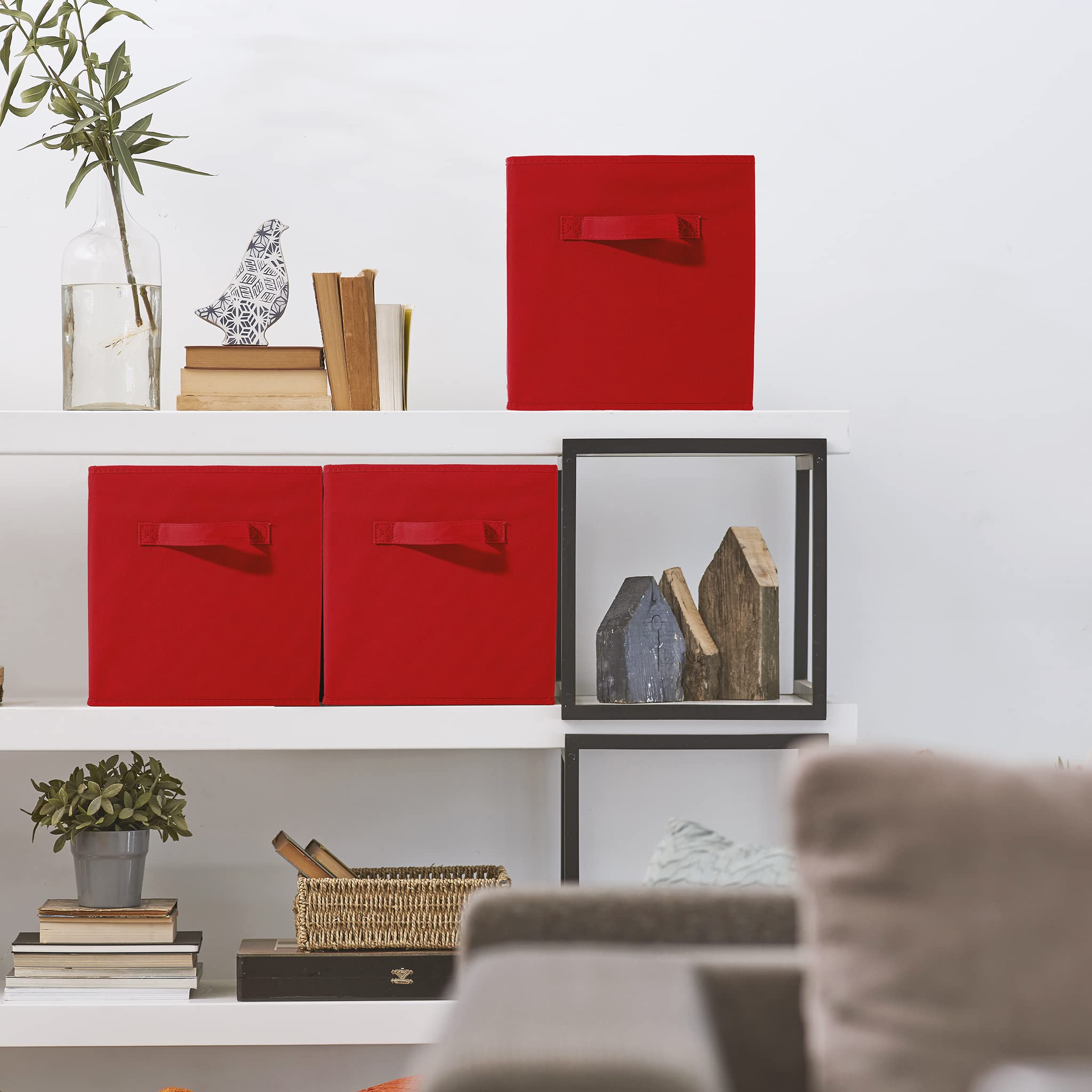 Sorbus Foldable Storage Cubes - Set of 6 Fabric Bins for Home Organization - Collapsible Closet Organizer & Toy Storage - 11 Inch Pantry, Shelf, Cubby & Closet Organizer with Handles (Red) - Perfect for Kids Room, Nursery, Dorm & Small Space Storage Solutions