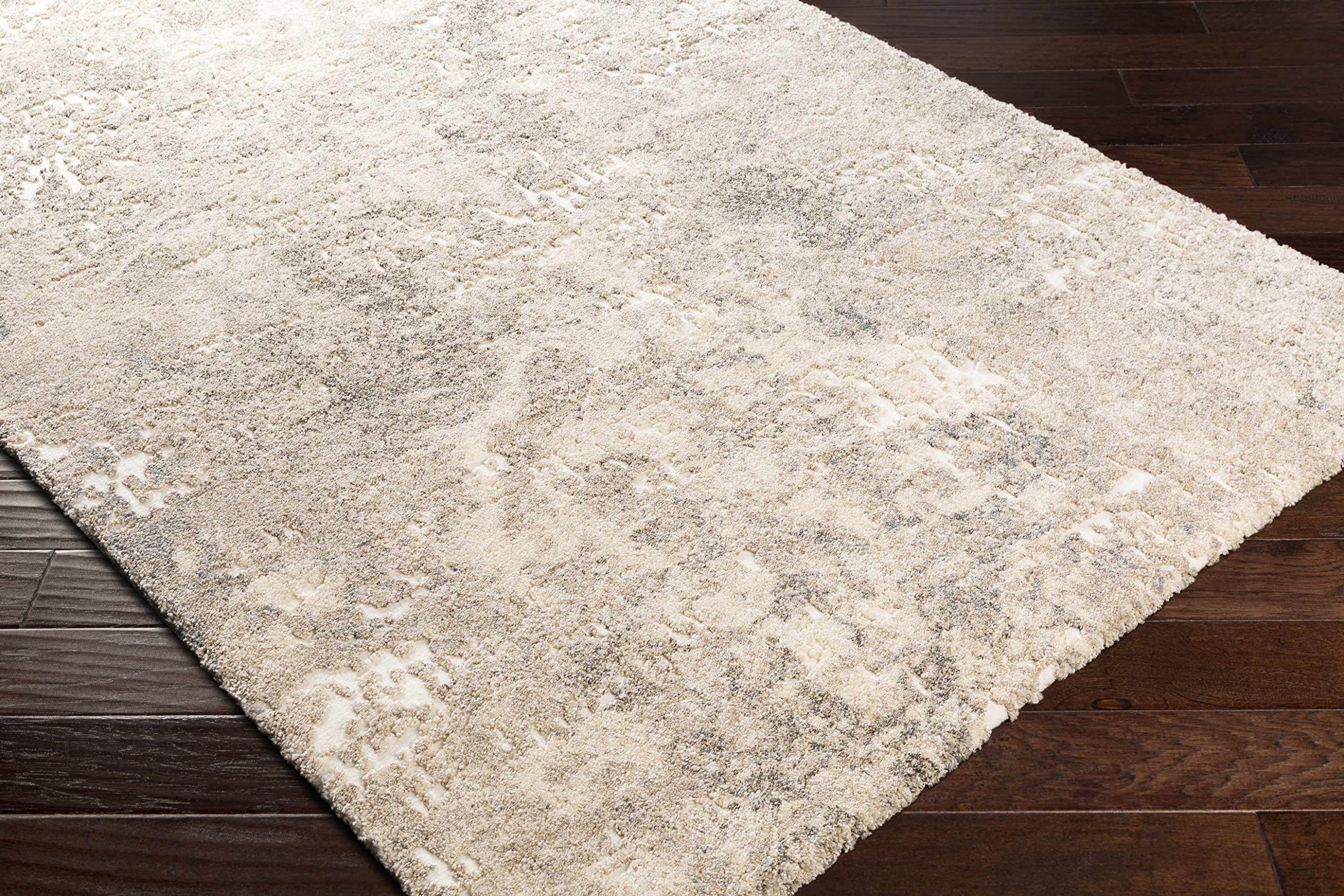Modern High Pile Area Rug for Living Room & Bedroom - Blue, Brown, Ivory - 5'3