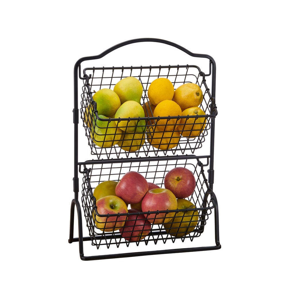 2-Tier Storage Basket Organizer - Foldable Metal Wire Grid Basket for Home, Office, and Kitchen Organization - Perfect for Pantry Shelves, Closet Storage, and Bathroom Essentials