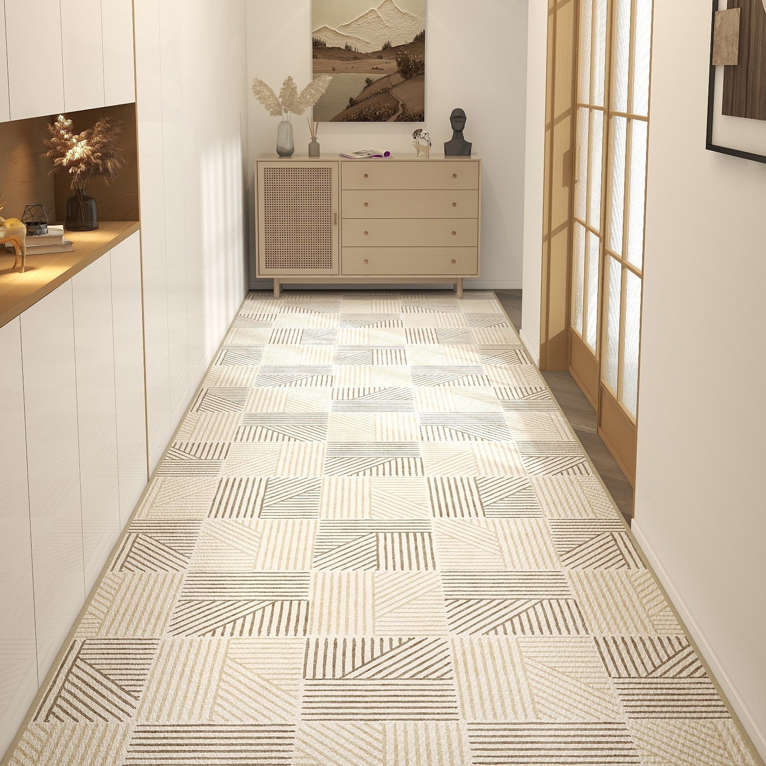 Abstract Long Narrow Hallway Runner Rugs - Modern Entryway Carpet for Home Decor, Non-Slip Floor Mat - Perfect for Hallways, Entrances, Staircases & High Traffic Areas