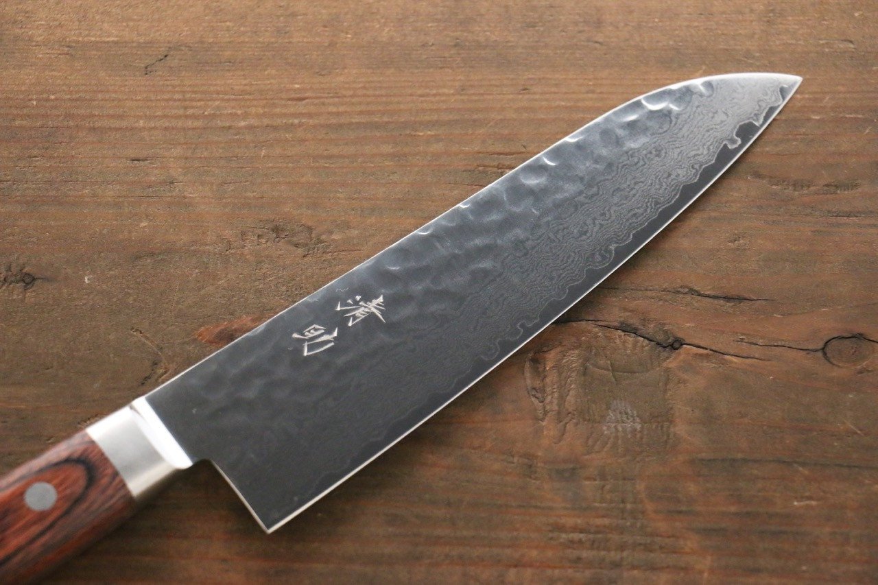 Premium Seisuke VG10 33-Layer Damascus Santoku Knife 180mm with Mahogany Handle - Japanese Kitchen Knife for Slicing, Dicing & Precision Cooking
