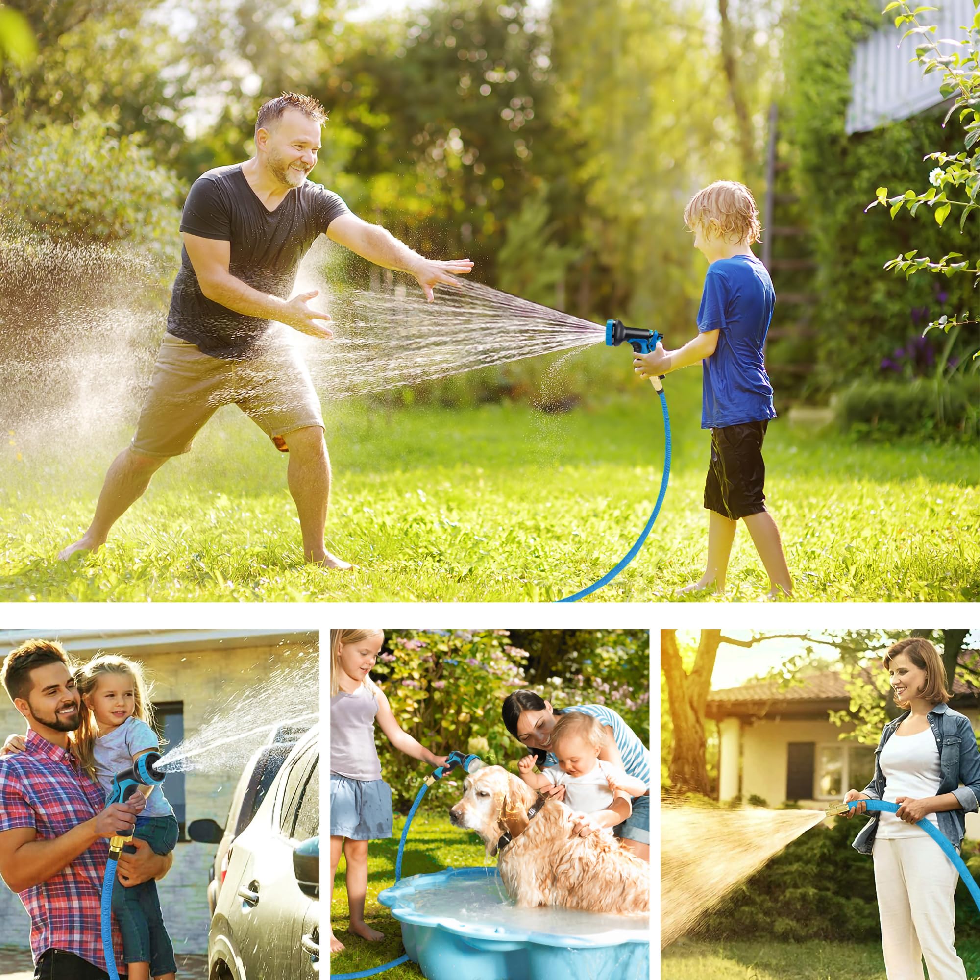 100FT Expandable Garden Hose with 10-Function Spray Nozzle - Lightweight & Durable 40-Layer Nano Rubber Hose - Flexible Retractable Water Hose for Lawn, Yard, Car Washing & Outdoor Cleaning (Blue)