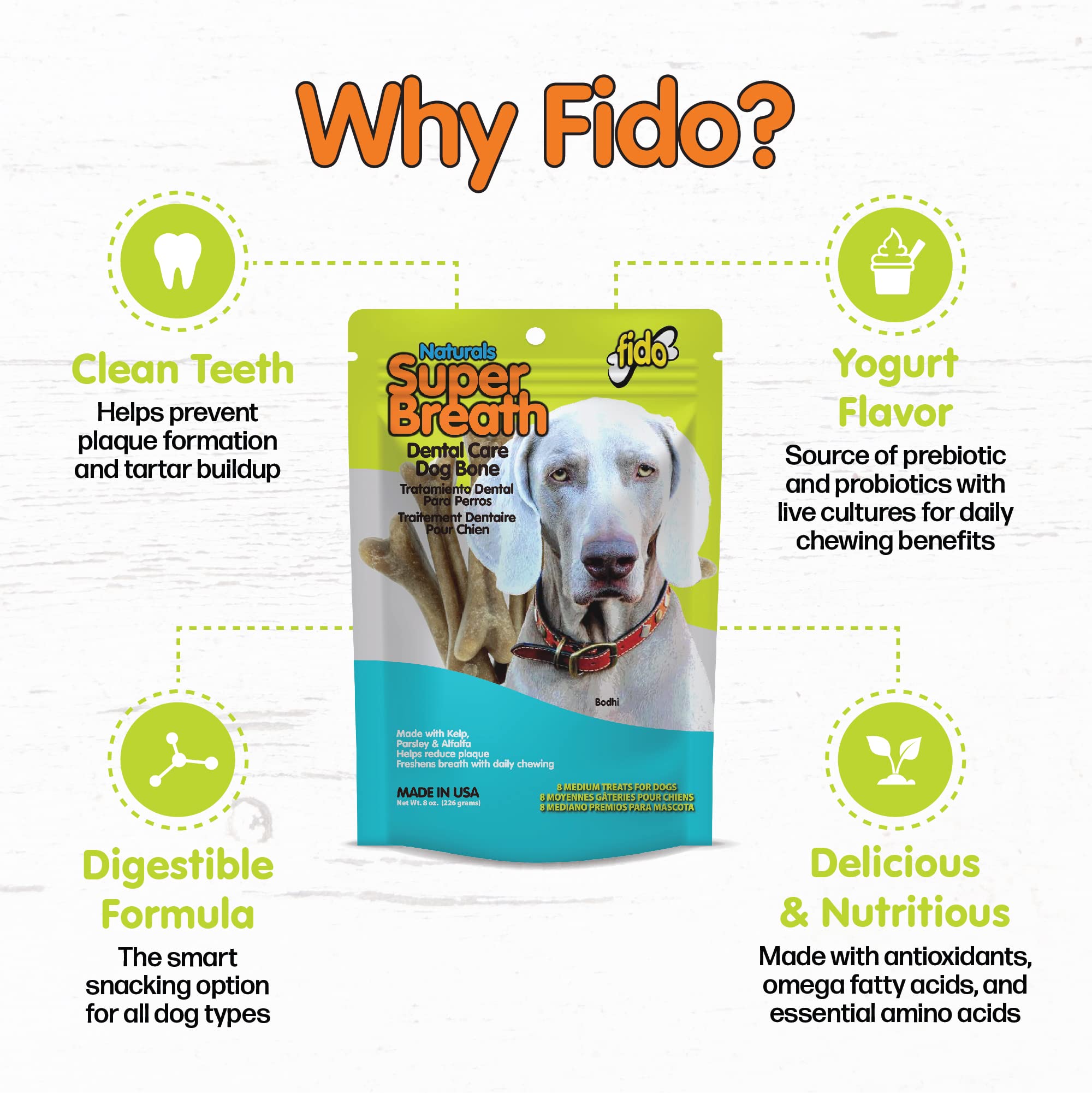 Super Breath Dental Care Bones for Dogs - 8 Treats Per Pack (3 Pack) - Made in USA Dog Dental Treats for Medium Breeds - Reduces Plaque & Tartar, Freshens Breath - Perfect for Daily Oral Care & Training Rewards