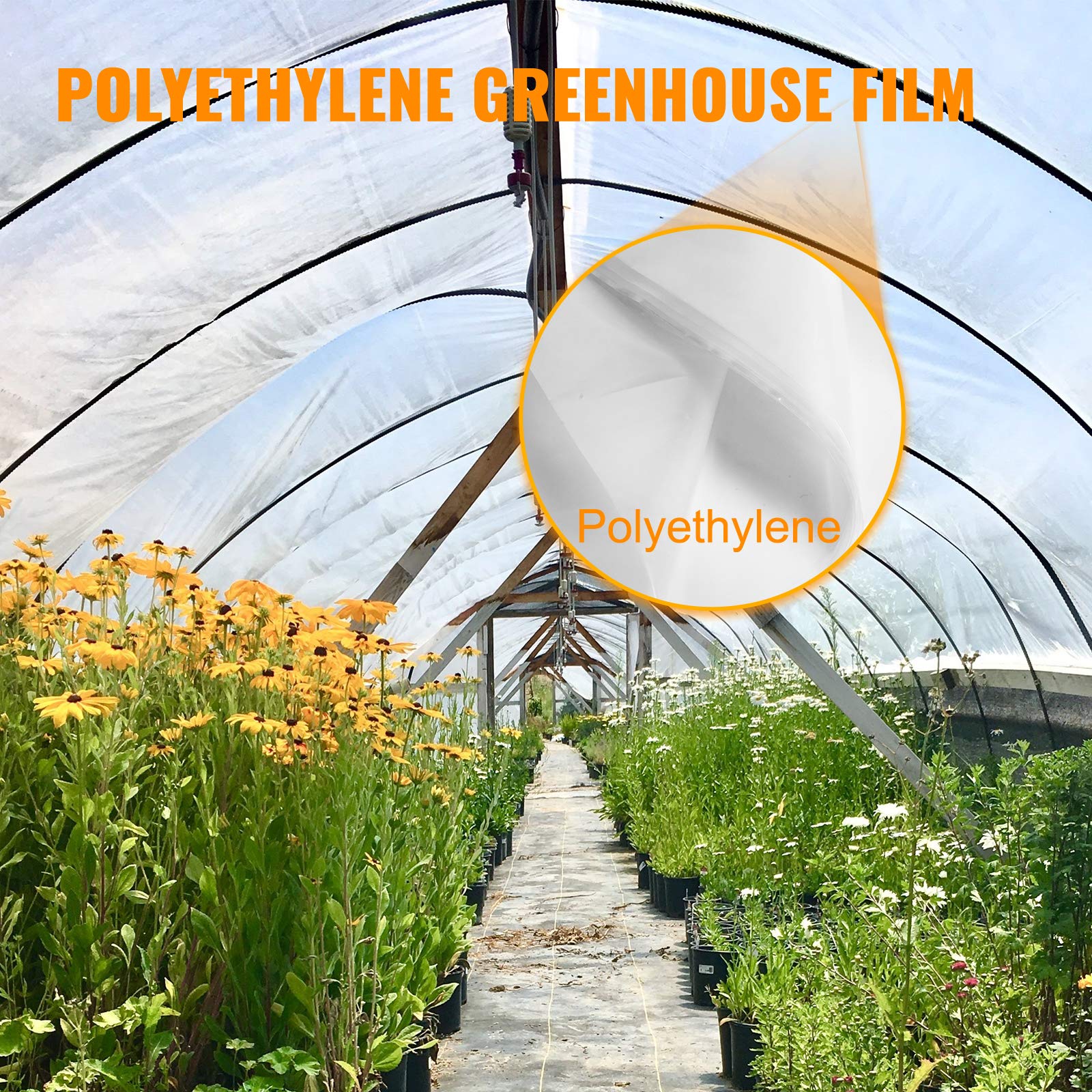 Happybuy 15 x 40 ft Greenhouse Plastic Film - 6 Mil Thickness UV Resistant Polyethylene Cover for Plant Protection & Temperature Control - Ideal for Backyard Gardens, Plant Nurseries, and DIY Greenhouses