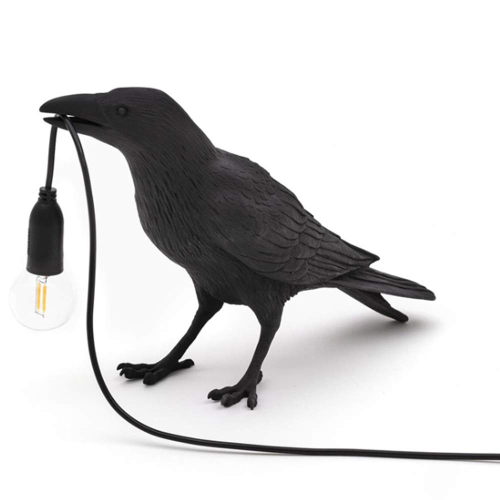 YINGZU Resin Crow LED Table Lamp - Modern Black Bird Night Light for Bedroom, Living Room & Office Decor - Artistic Wall Lamp for Home & Workspace Ambience