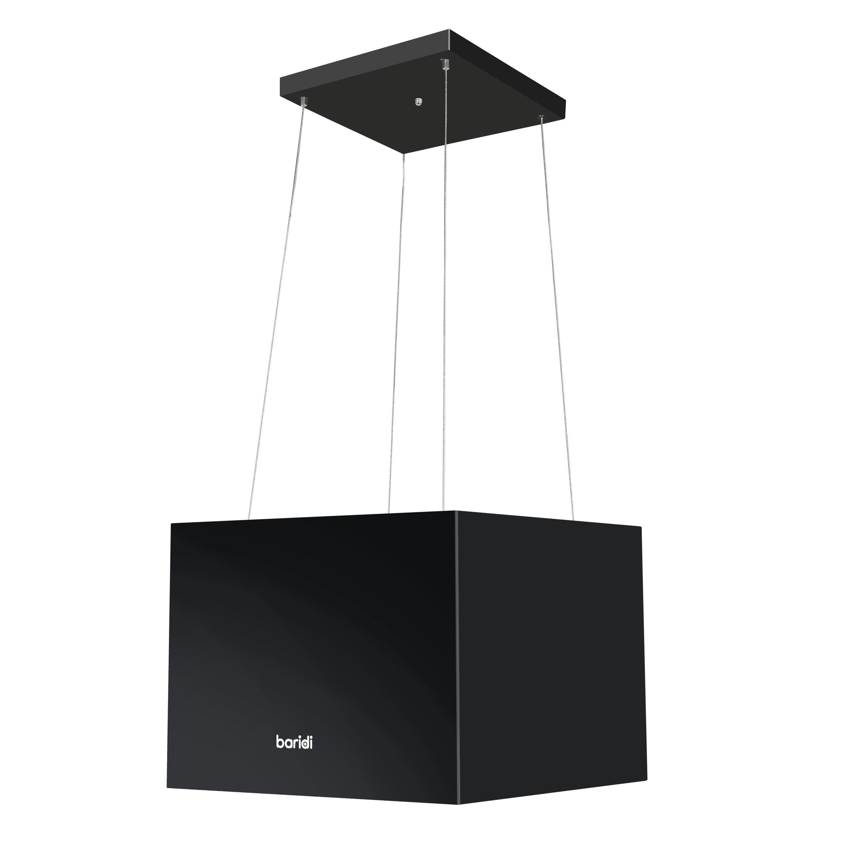 Baridi Island Cooker Hood - 40cm Square Stainless Steel Range Hood with 3 Speed Settings, Black (DH109) - Perfect for Modern Kitchens and Open-Plan Living Spaces