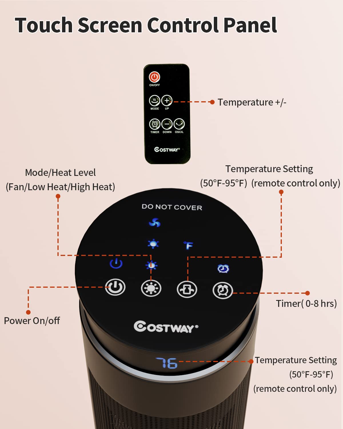 ARLIME 1500W Ceramic Space Heater with Thermostat - Indoor Electric Heater with Overheat & Tip-Over Protection, 8-Hour Timer, 34