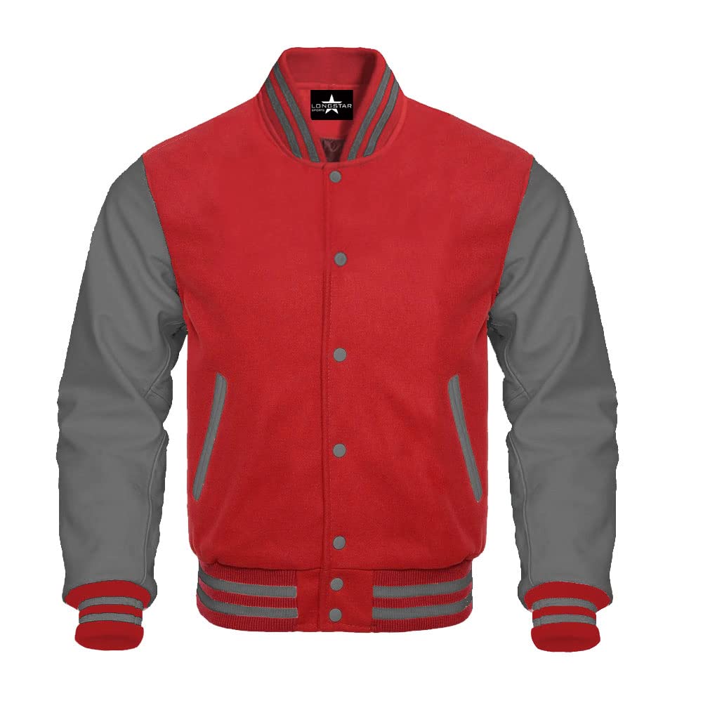 Authentic Baseball Varsity Bomber Jacket - Genuine Leather Sleeves & Wool Body - School Letterman Jacket in Multiple Colors - Perfect for Sports Events, School Spirit Days & Casual Wear