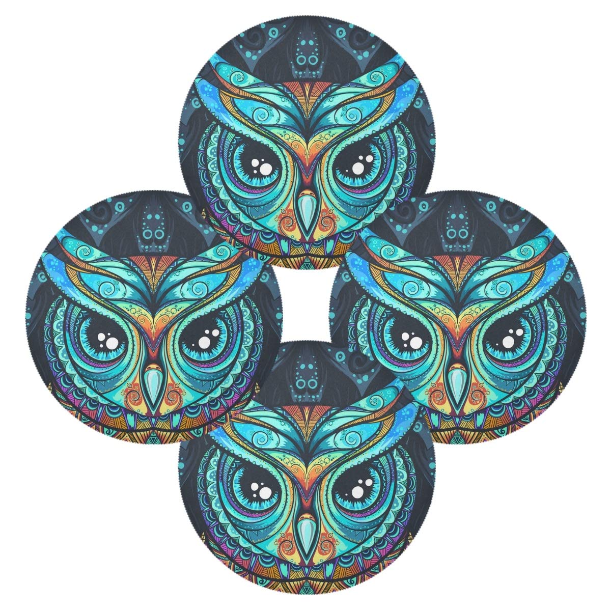 Owl with Tribal Ornament Placemats - 15.4 Inch Non-Slip Dining Table Mats for Holiday Decor, Kitchen & Home Decoration | Perfect for Thanksgiving, Christmas & Everyday Use