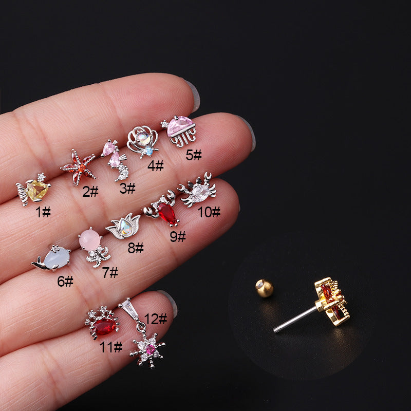 20G Cartilage Tiny Stud Earrings - Ocean Animal Earrings for Women | HSPJ322 | Perfect for Daily Wear, Gifts, and Beach-Themed Outfits