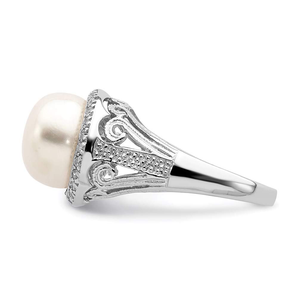 925 Sterling Silver White Freshwater Cultured Pearl & Cubic Zirconia Ring for Women - Elegant Fine Jewelry Gift for Her (10-11mm) | Perfect for Anniversaries, Weddings & Special Occasions
