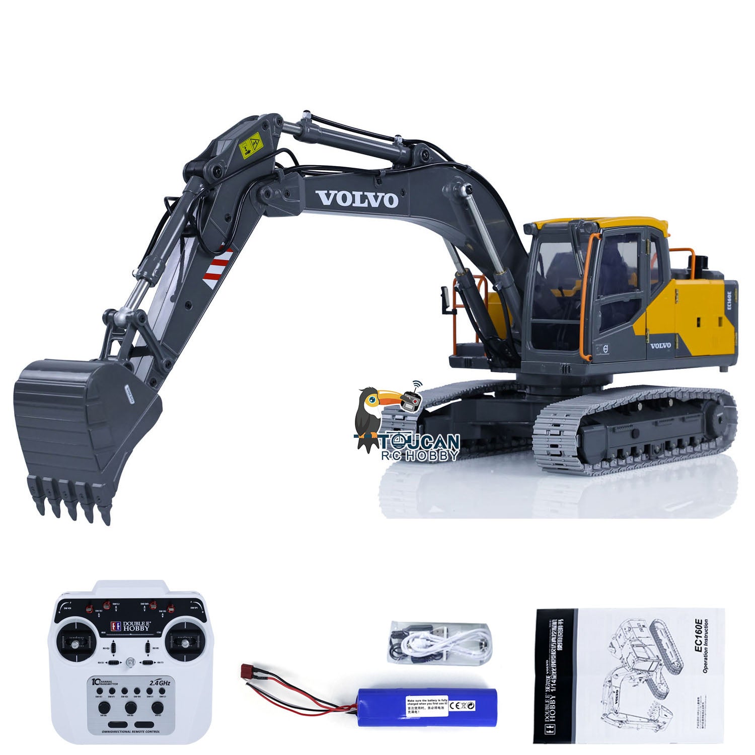 1:14 Scale RC Excavator Toy - Alloy Metal DoubleE E010 EC 160E Remote Control Construction Vehicle | Realistic Engineering Model for Kids & Adults | Outdoor Play, Construction Site Simulation, Birthday Gift for Boys