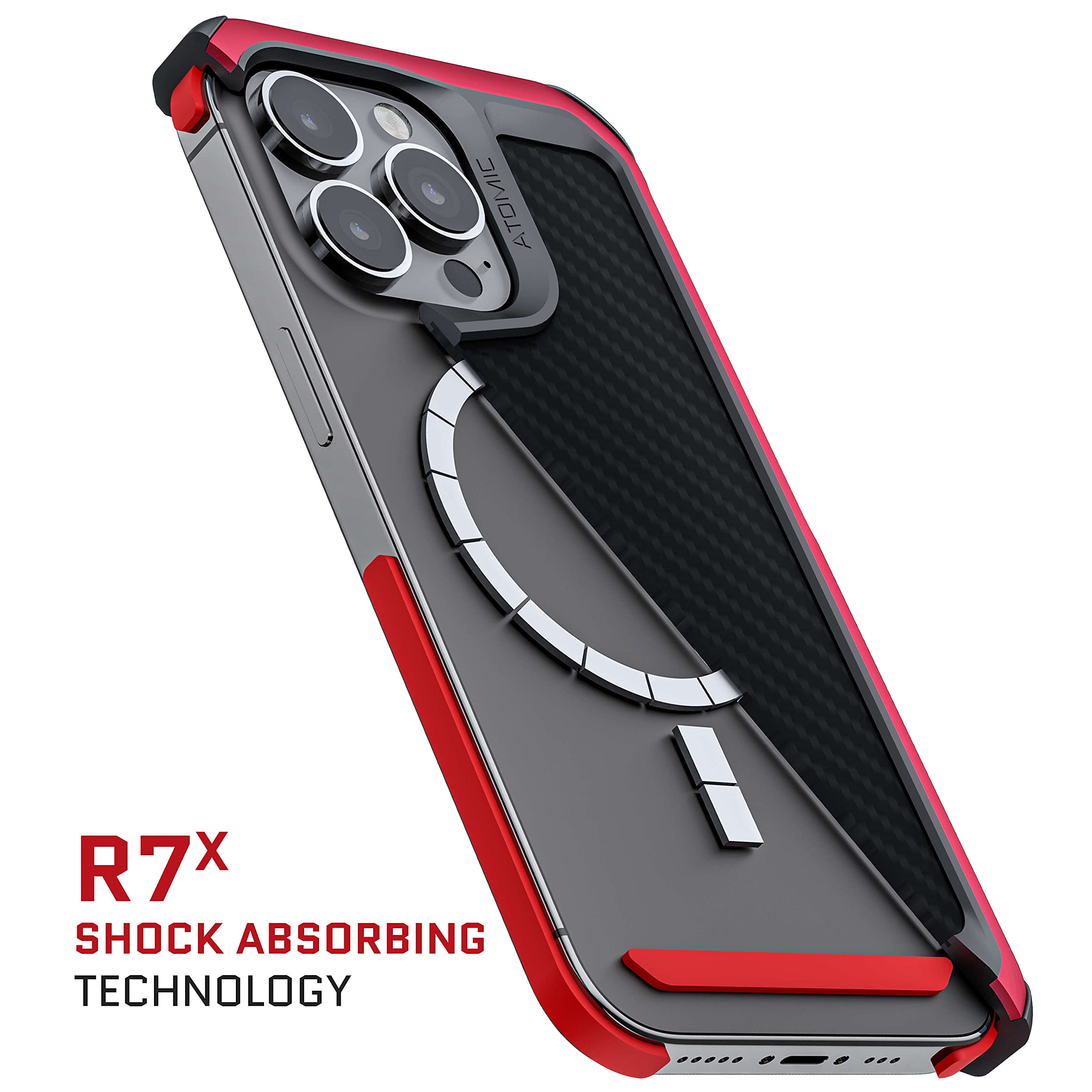 Ghostek ATOMIC Slim MagSafe iPhone 13 Case - Premium Carbon Fiber Back & Red Aluminum Bumper - Heavy Duty Protection for 2021 Apple iPhone 13 (6.1 inch) - Perfect for Outdoor Adventures & Daily Use