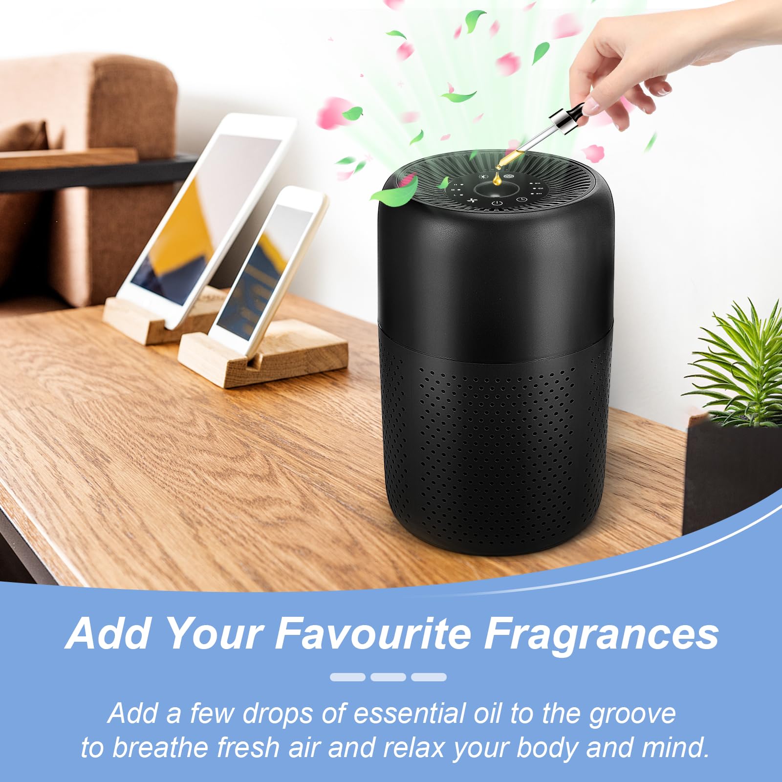 2 Pack TPLMB H13 True HEPA Air Purifiers for Bedroom & Living Room - Quiet 24dB, Night Light, Speed Control, Fragrance for Better Sleep - Perfect for Home, Office, Nursery & Small Spaces (Black)