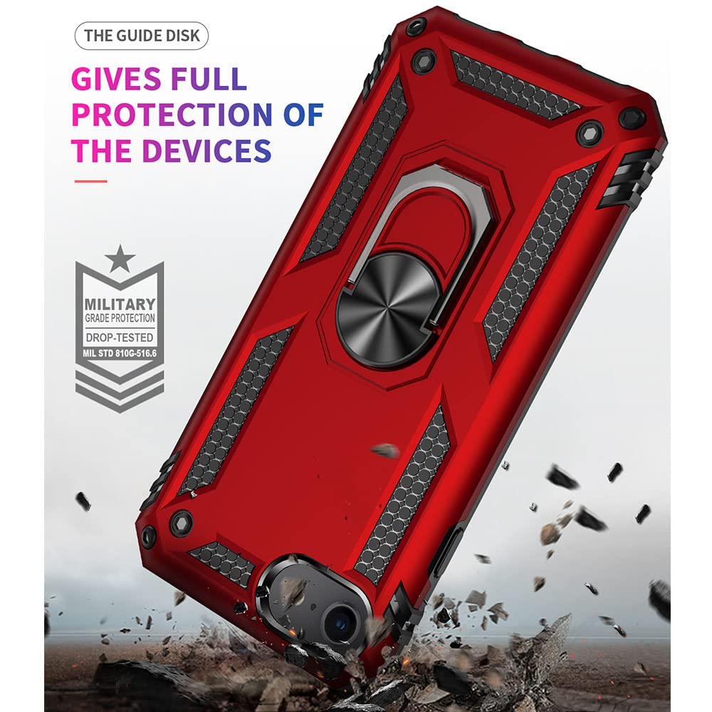 Aozuoton iPhone SE 2022/2020 & iPhone 8/7 Case with HD Screen Protector - Military Grade 16ft Drop Tested, Shockproof Protective Phone Cover with Ring Holder (Red) - Perfect for Outdoor Activities, Work & Daily Use