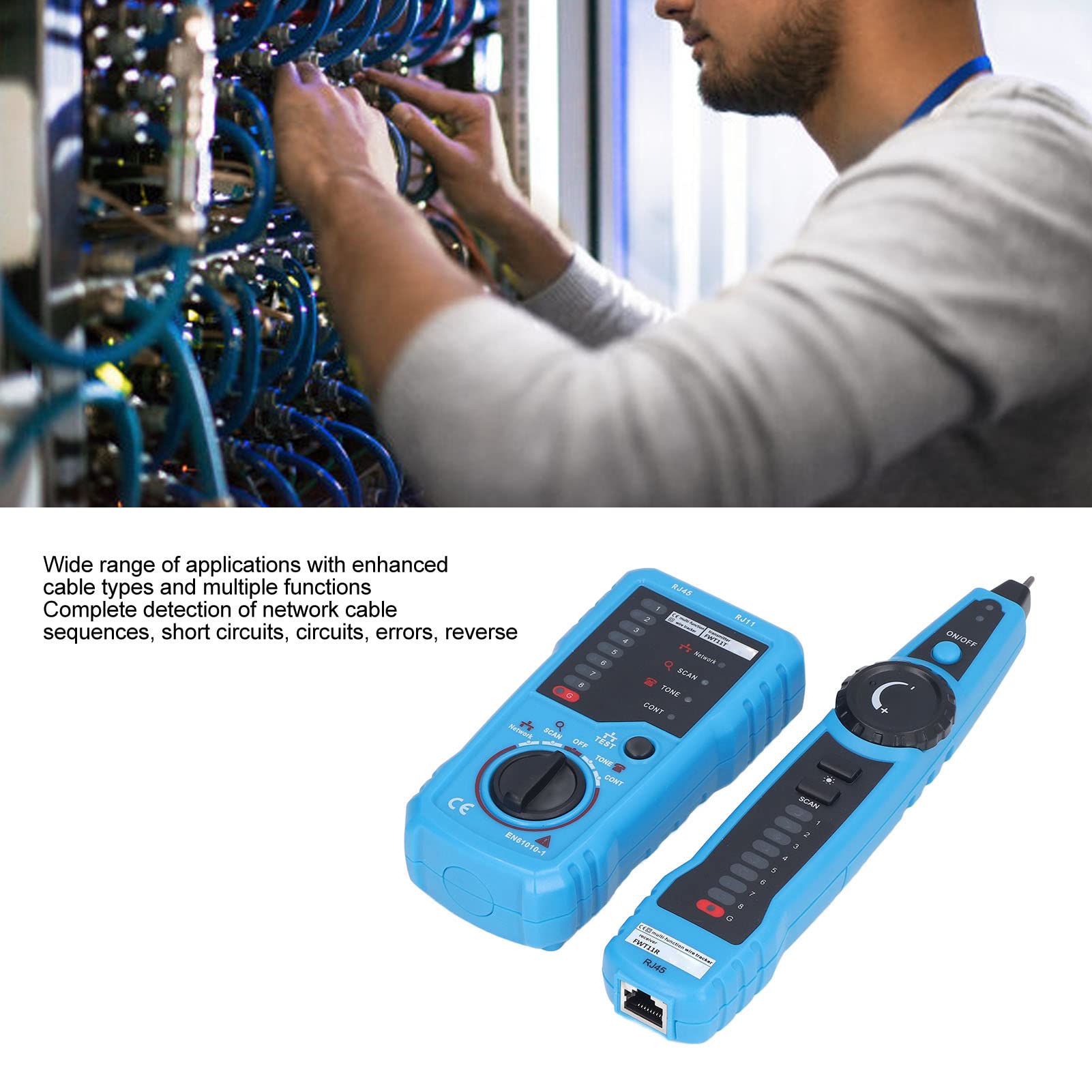RJ45 Ethernet Cable Tester, FWT11 Multifunction Network Cable Tracer - Portable Anti-Interference Line Finder for Phone & Ethernet Cables - Perfect for IT Technicians & Home Network Setup