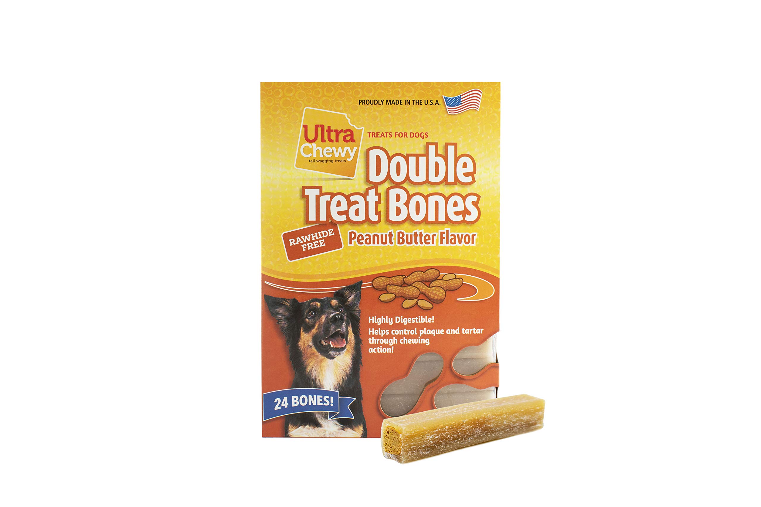 Premium Peanut Butter Double Treat Dog Bones - Long-Lasting Chews for Large & Small Breeds | Highly Digestible USA-Made Dog Treats for Aggressive Chewers (24 Count) - Perfect for Training Rewards, Dental Health & Anxiety Relief