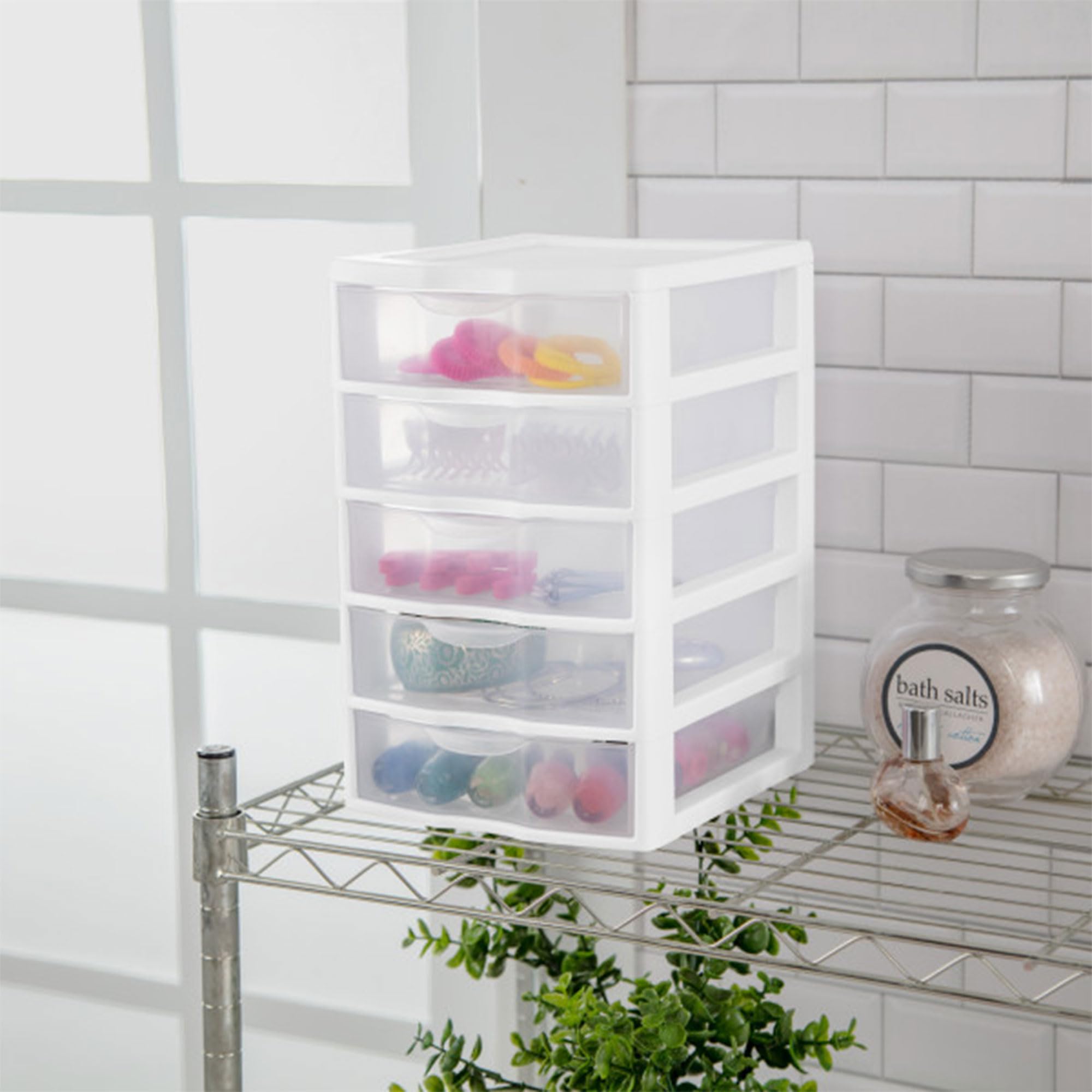 Sterilite Small 5-Drawer Desktop Storage Organizer - White with Clear Drawers (12-Pack) | Compact Tabletop Organizer for Home Office, Bathroom Countertop & Workspace | Perfect for School Supplies, Makeup Storage & Craft Organization