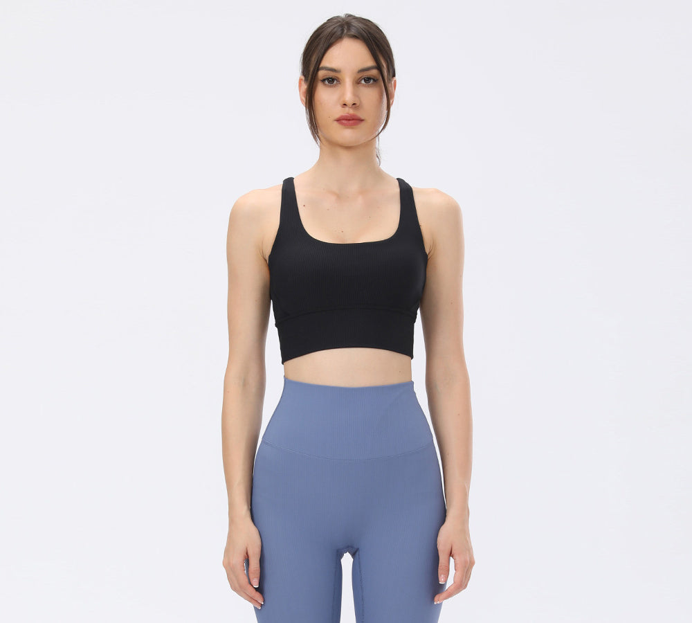 TARRAMARRA® Criss Cross Back Flow Ribbed Sports Bra - High Support Workout Bra for Running, Yoga & Gym - Breathable & Comfortable Activewear for Women
