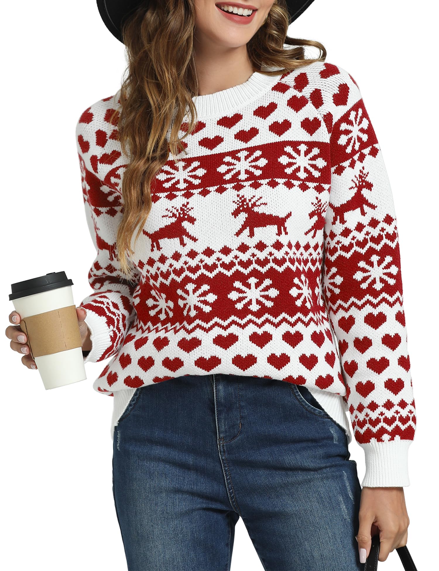 Women's Ugly Christmas Sweater - Festive Snowflake & Reindeer Pattern Holiday Knit Pullover | Cozy Crewneck Xmas Sweater for Parties, Family Gatherings & Christmas Photos