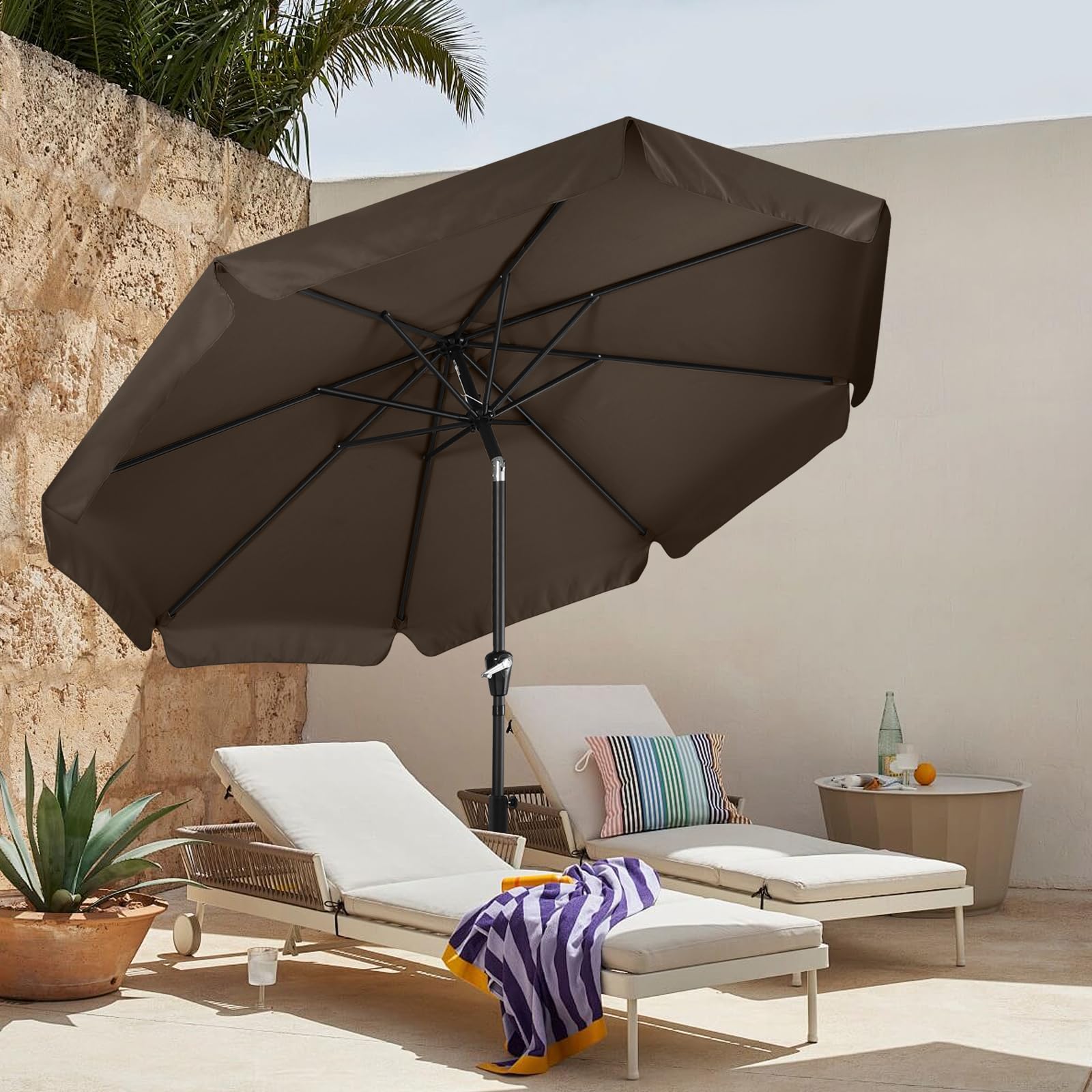 MASTERCANOPY 10ft Brown Patio Umbrella with 8 Ribs - Heavy Duty Outdoor Market Umbrella for Restaurants, Cafes & Backyard Dining - Sun Protection & Weather Resistant