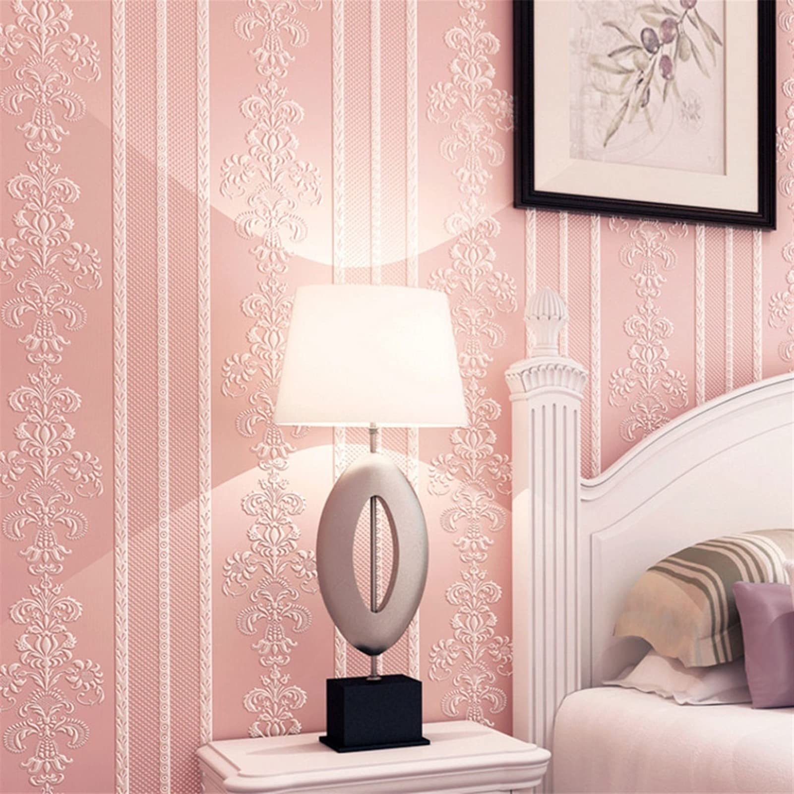 SJIALEN Thick Non-Woven 3D Wallpaper - Pink Vertical Stripes for Bedroom, Living Room & TV Backdrop | Wedding Decor, Home Improvement & Wall Decoration