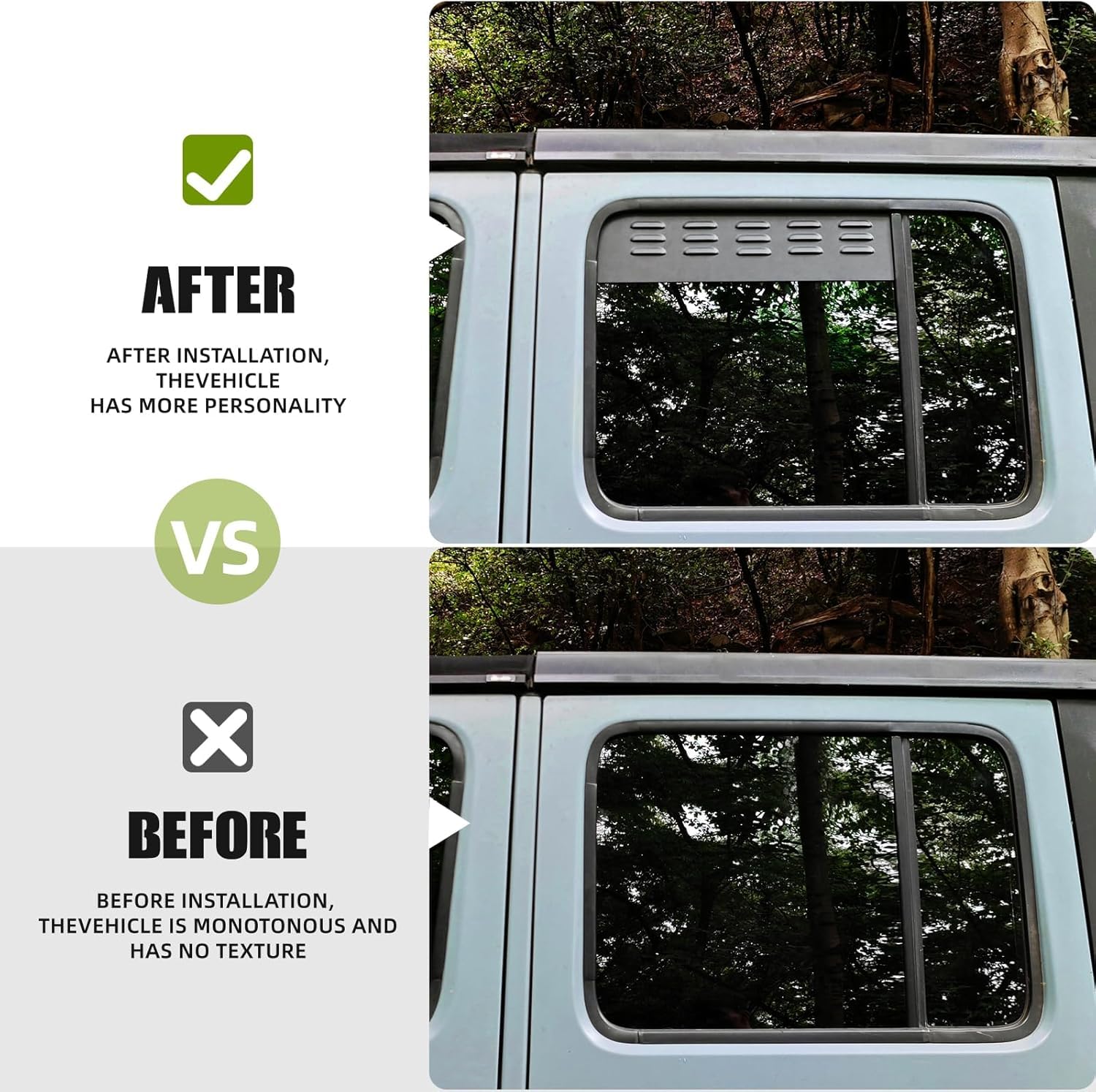 2018-2024 Jeep Wrangler JLU 4-Door Window Vent Covers with Insect Net - 2-Piece Set for Fresh Air & Bug Protection | Perfect for Off-Roading & Summer Driving