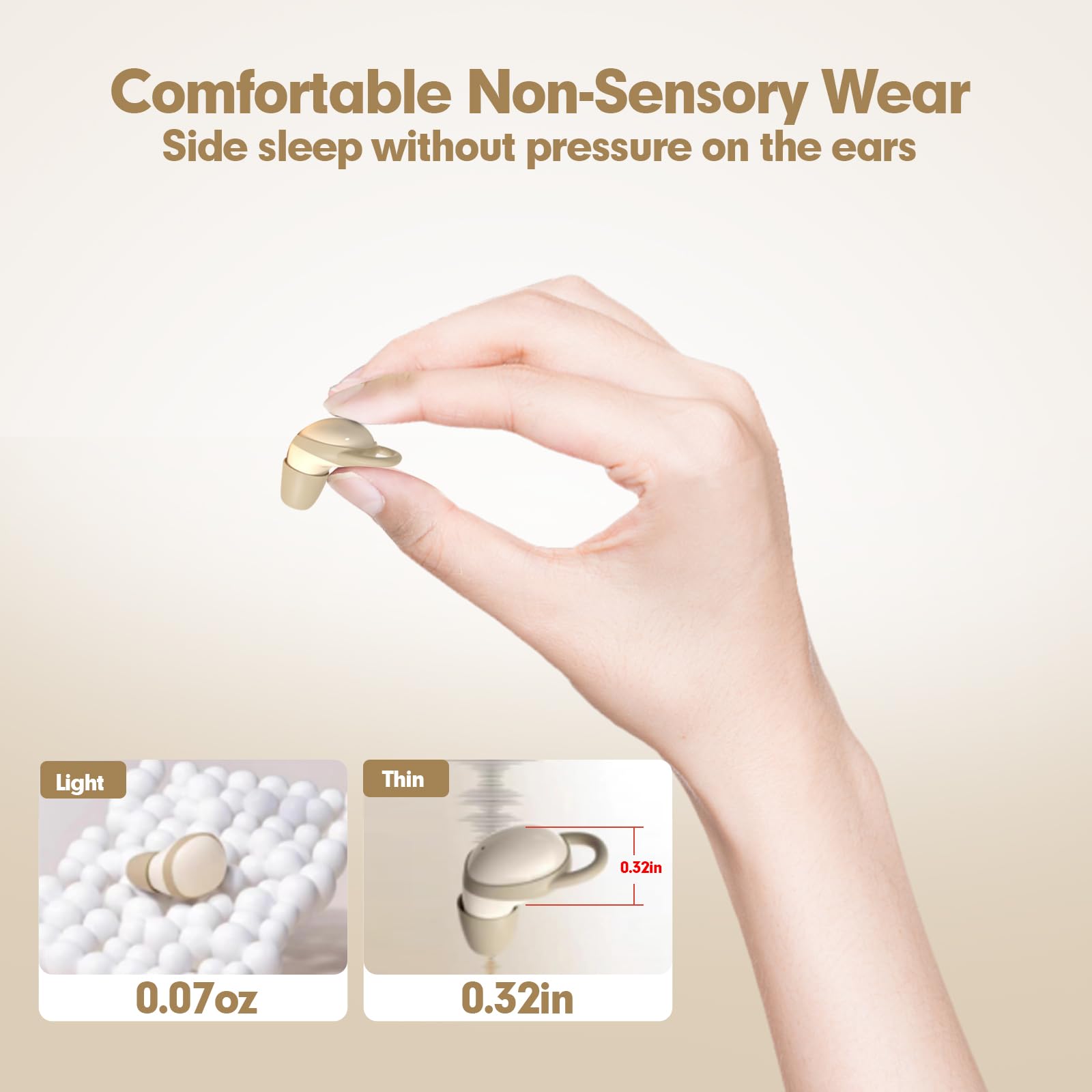 Wireless Bluetooth 5.2 Sleep Earbuds for Side Sleepers - Noise Cancelling, Ultra Soft & Comfortable Invisible Earbuds for Sleeping, Working & Travel | Smallest Hidden Headphones for Quiet Night Rest