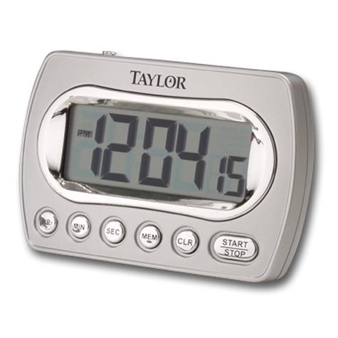 Taylor Digital Timer with Memory & Clock - Kitchen Countdown Timer for Cooking, Baking, and Lab Experiments - Chrome Finish