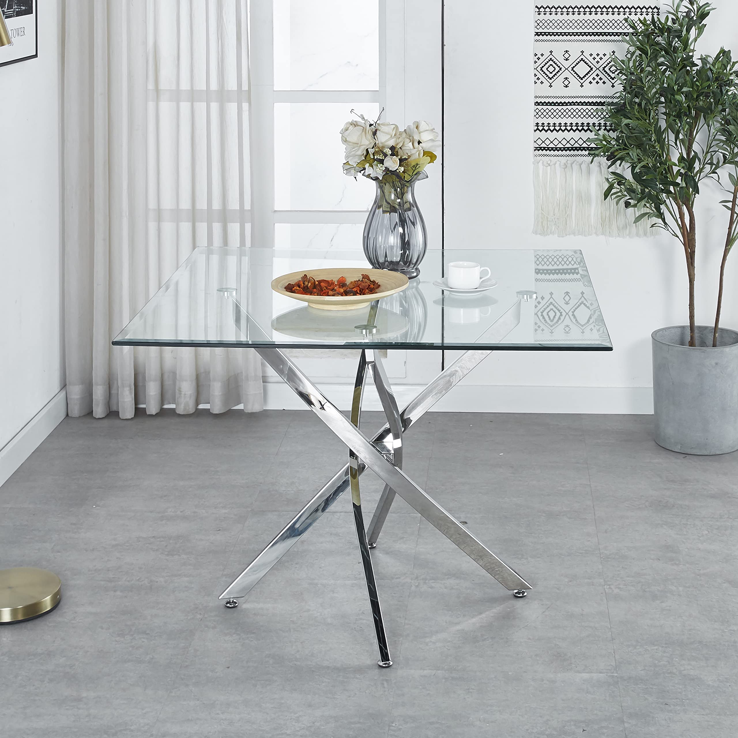Modern Square Glass Dining Table - 39.4
