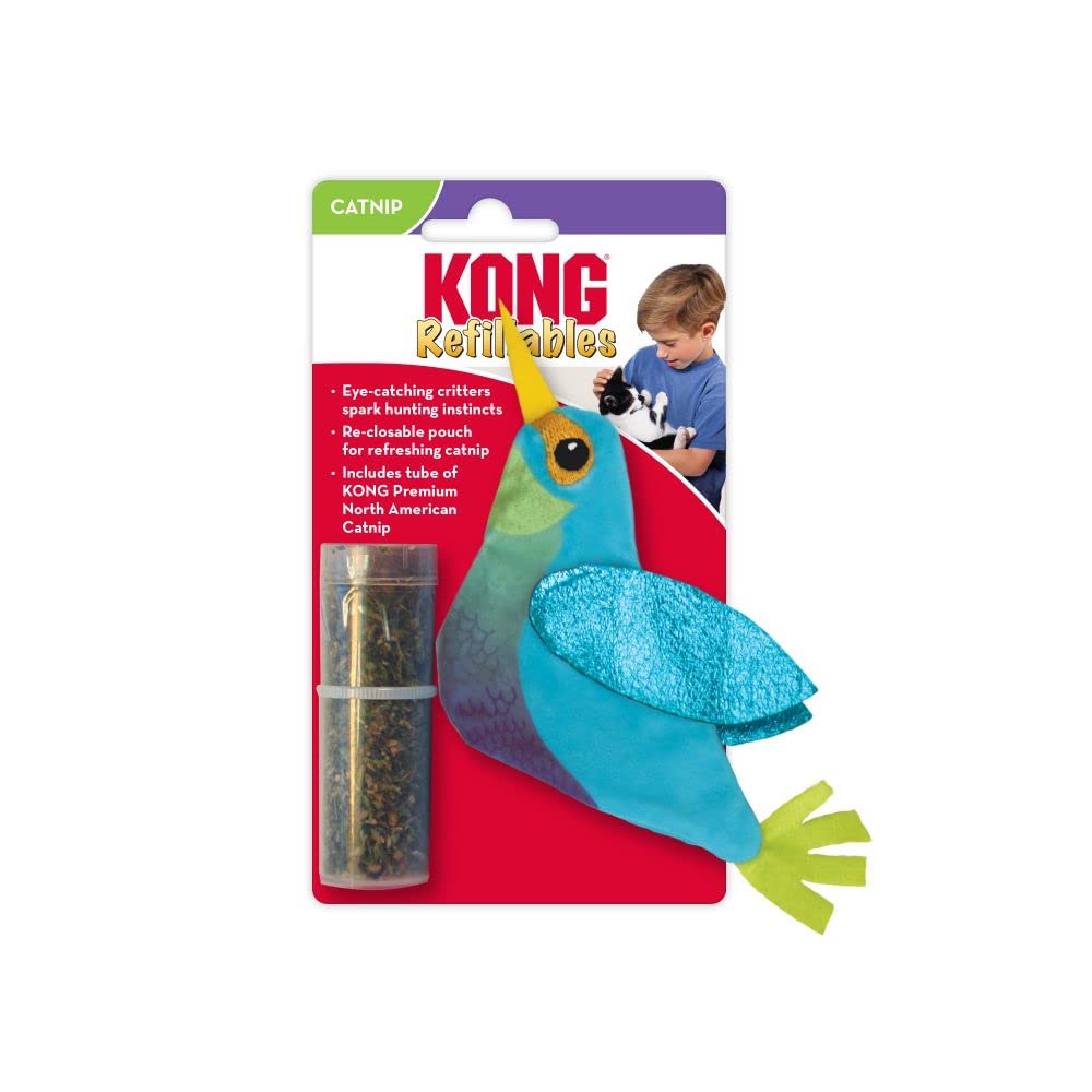 KONG Catnip Refillable Tube Hummingbird Toy for Cats - Interactive Play & Enrichment for Indoor Kittens