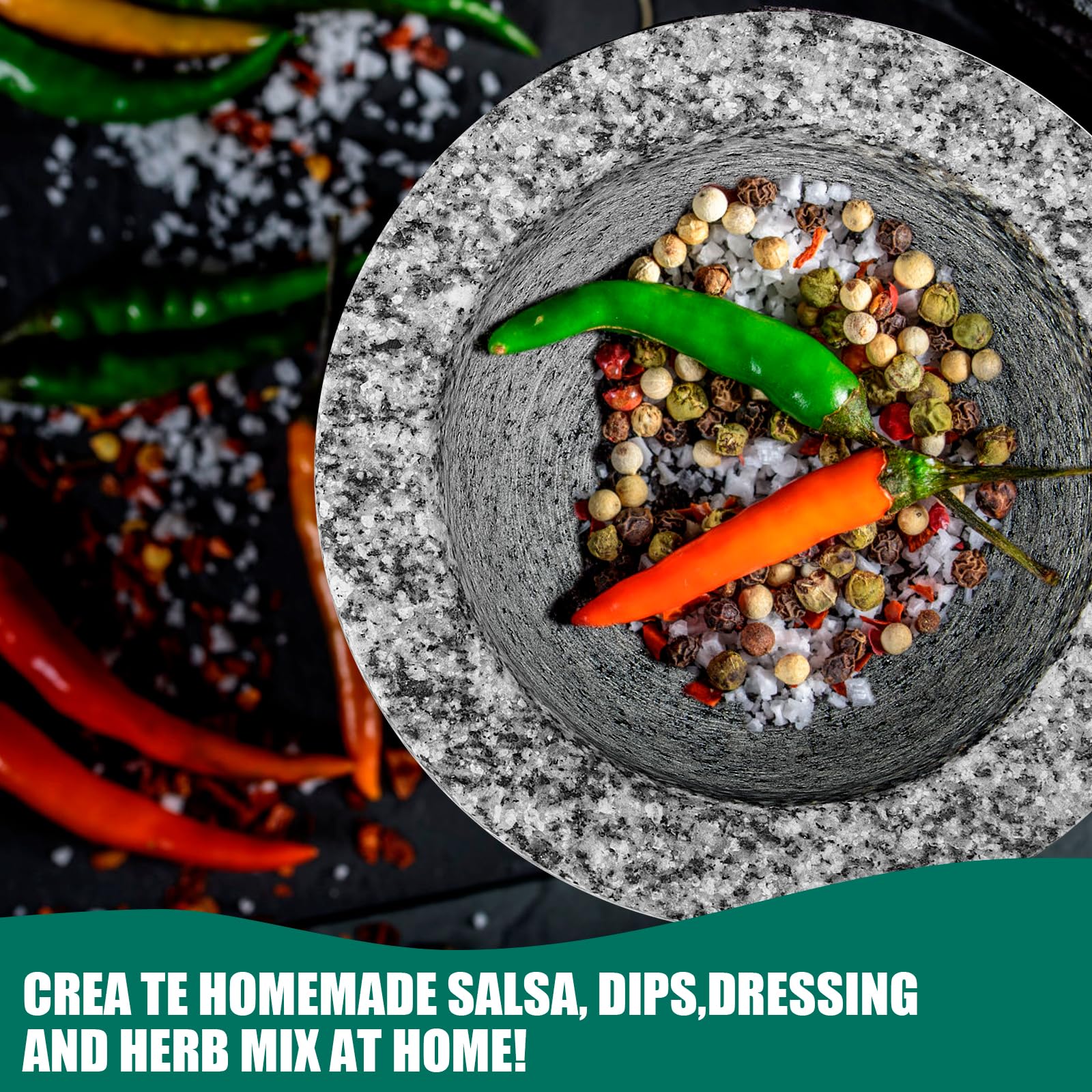 Premium Gray Granite Mortar and Pestle Set - Heavy Duty Stone Spice Grinder & Herb Crusher for Guacamole, Salsa, Nuts & Seasonings - 2 Cup Capacity - Perfect for Kitchen, Cooking & Ayurvedic Medicine Preparation