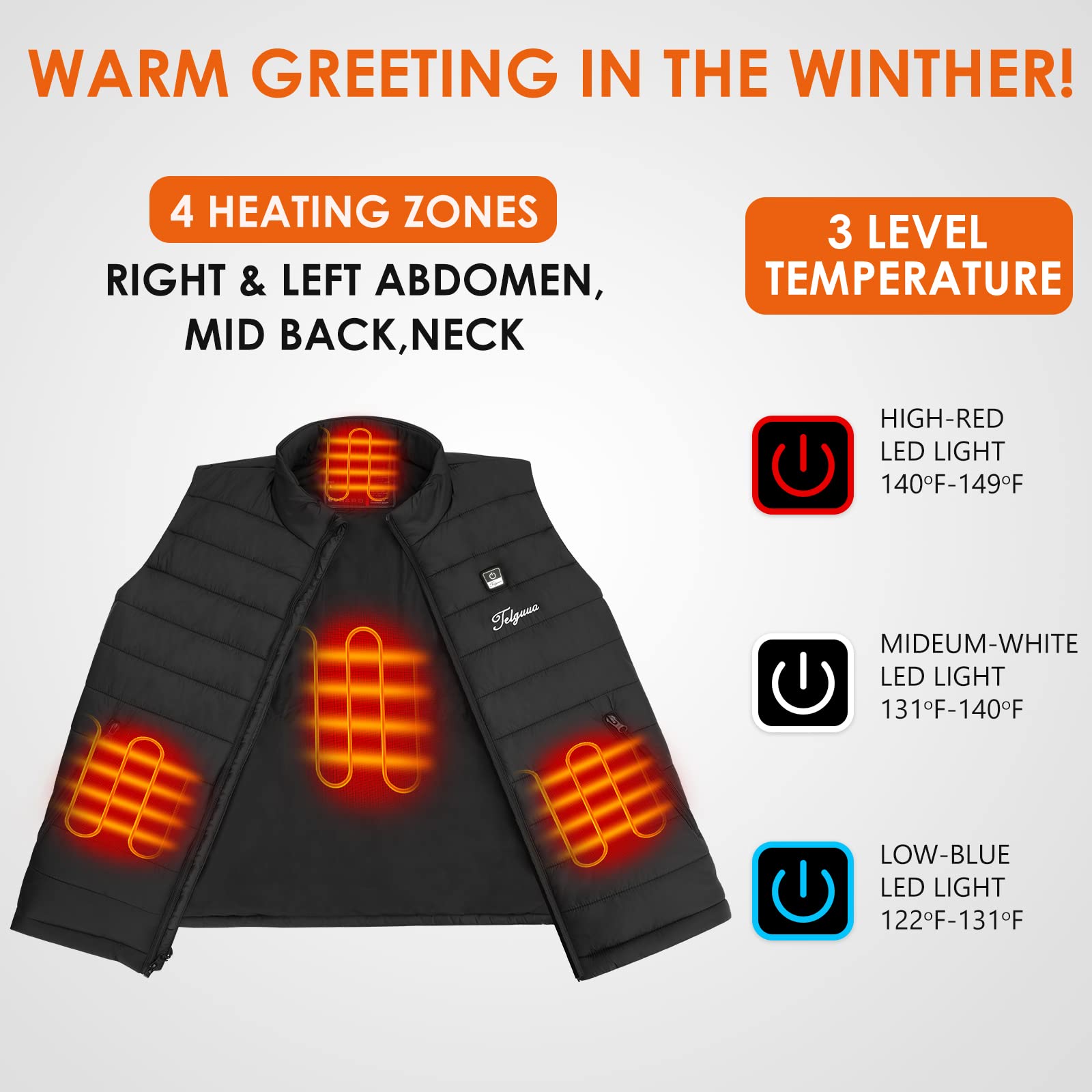 Telguua Heated Vest for Women - USB Rechargeable Battery Heated Jacket with 3 Temperature Settings | Winter Warmth for Outdoor Activities, Hiking & Camping