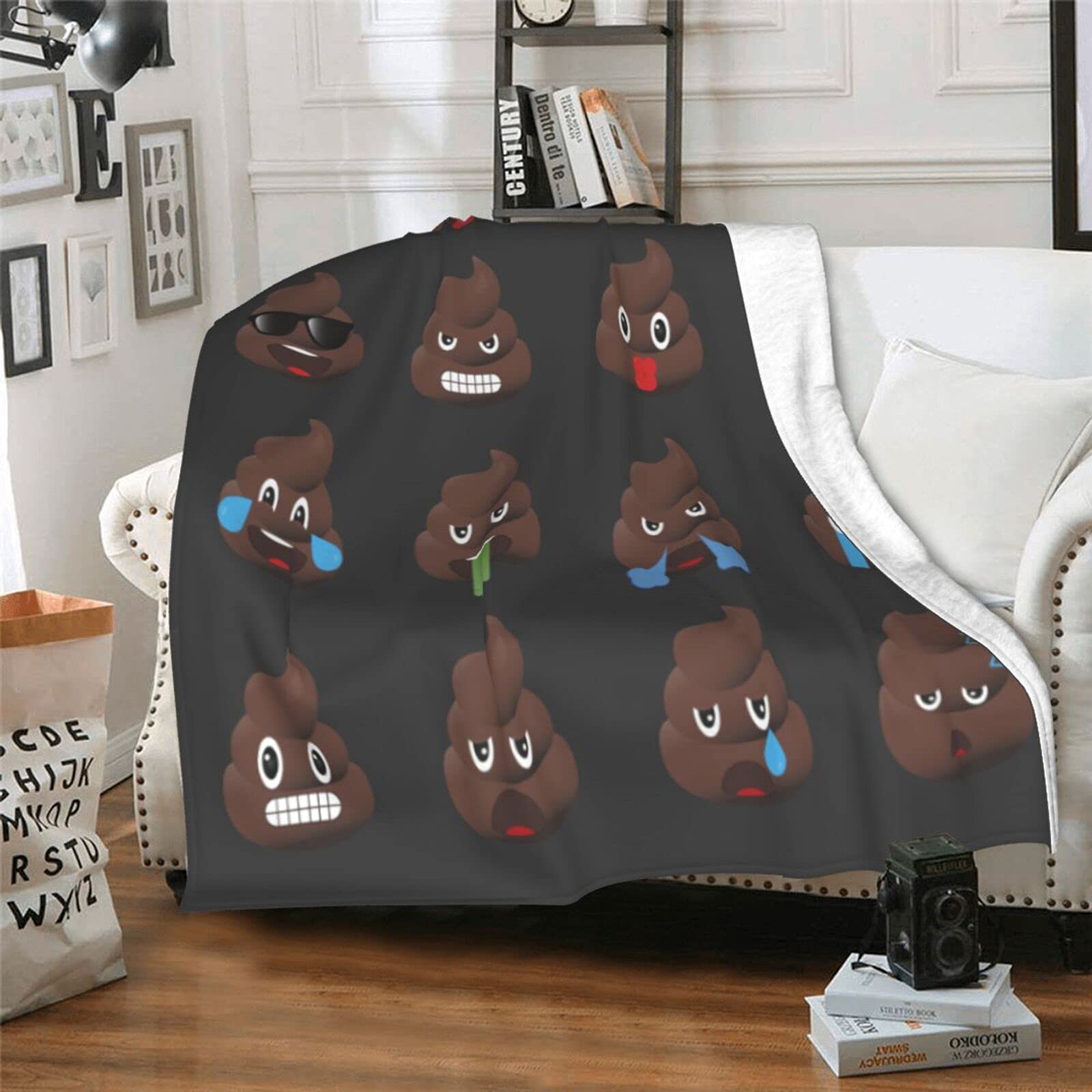 Ultra-Soft Poop Emoji Throw Blanket - Warm Micro Fleece Blanket for Bed, Couch & Living Room - Perfect for Netflix Binges, Gaming Nights & Cozy Winter Evenings