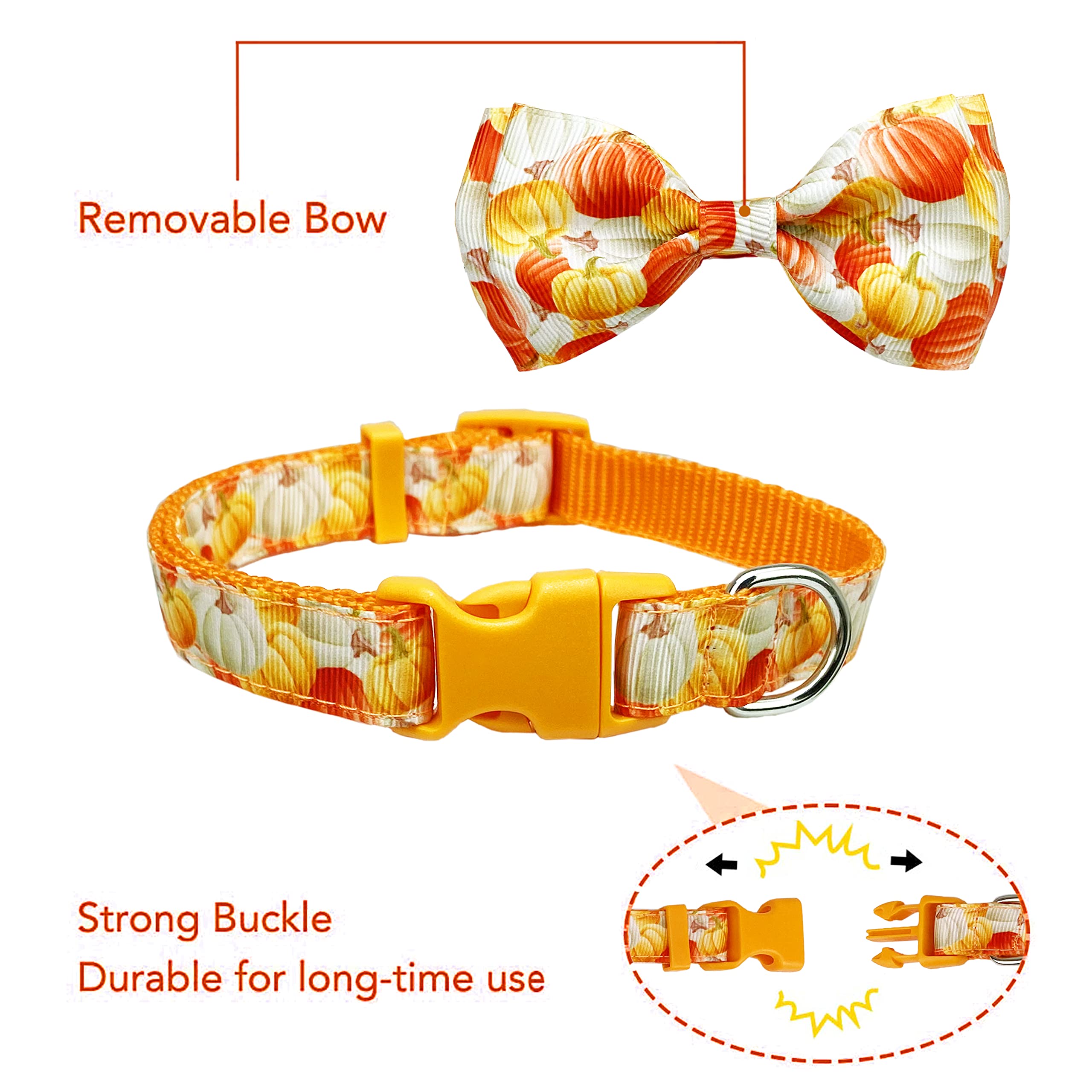 Thanksgiving Dog Collar with Bow Tie - Fall Harvest Turkey & Pumpkin Pet Collar for Small, Medium, Large Dogs - Adjustable Holiday Costume Accessory for Puppies & Pets (Large) - Perfect for Thanksgiving Parties & Autumn Photo Shoots