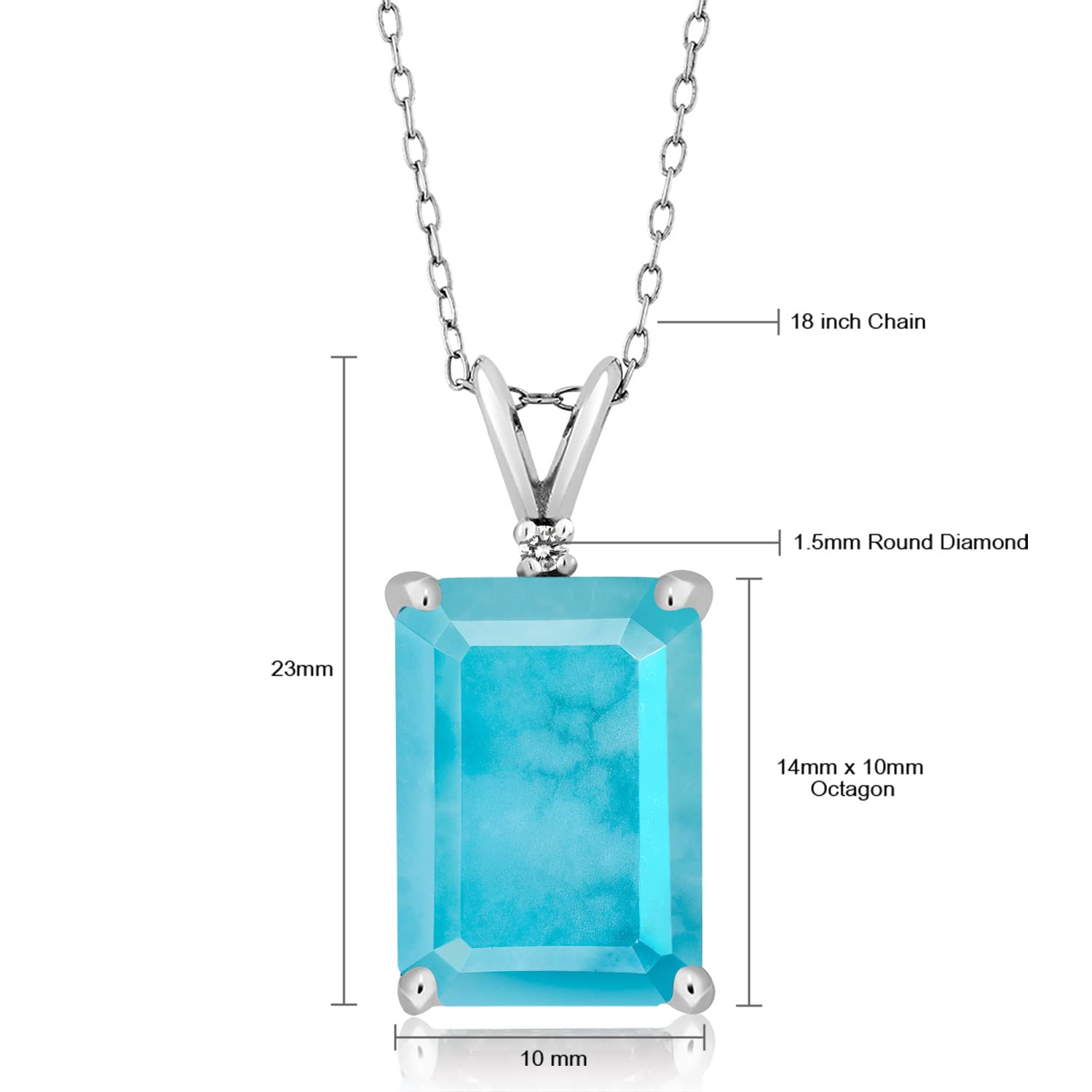 14X10MM Emerald Cut Gemstone & White Diamond Birthstone Necklace for Women | 925 Sterling Silver Pendant with 18 Inch Chain | Anniversary Gift, Valentine's Day Present, Birthday Jewelry