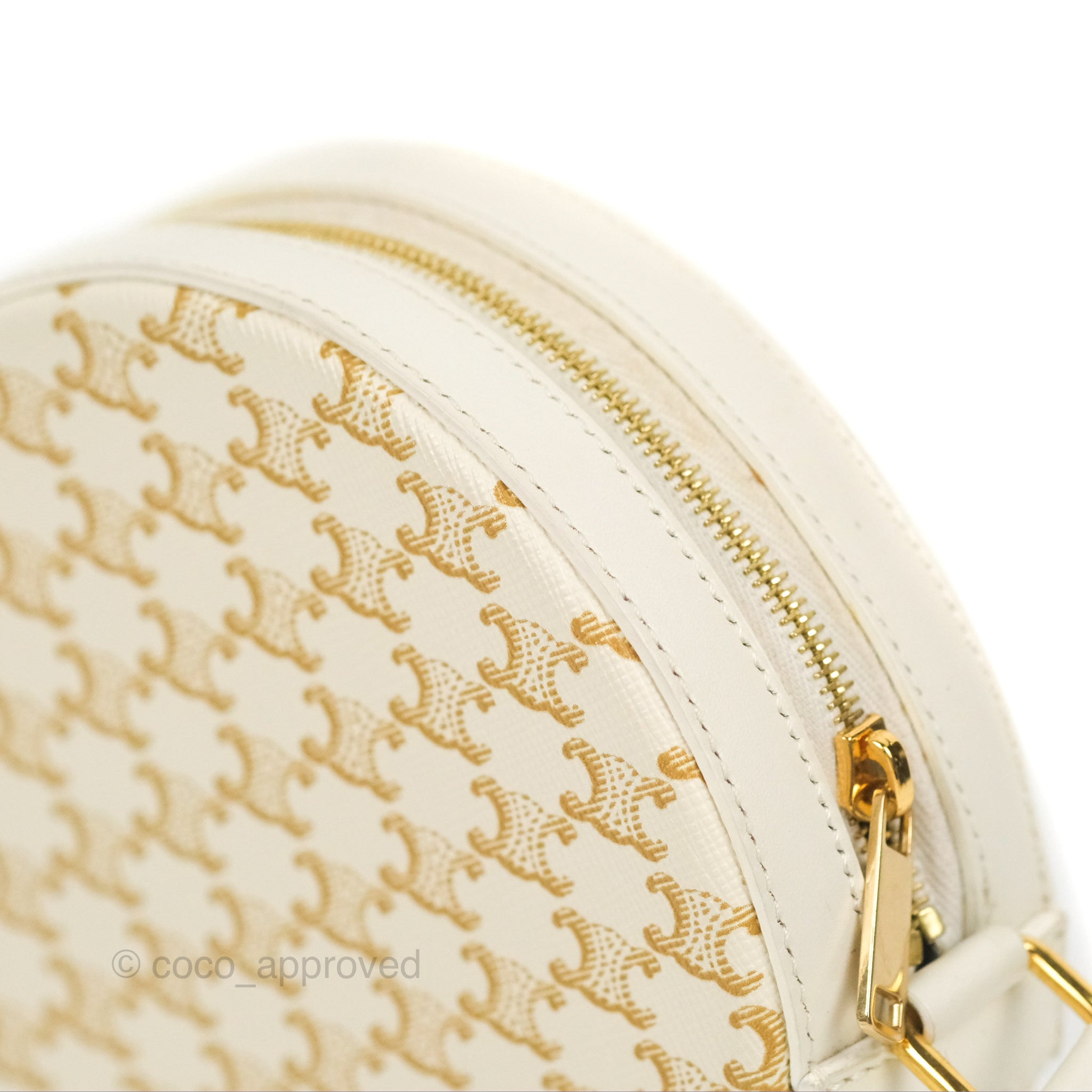 Celine Triomphe Canvas Round Crossbody Bag with Strap - White Calfskin Leather Purse for Women | Perfect for Everyday Use, Date Nights & Travel
