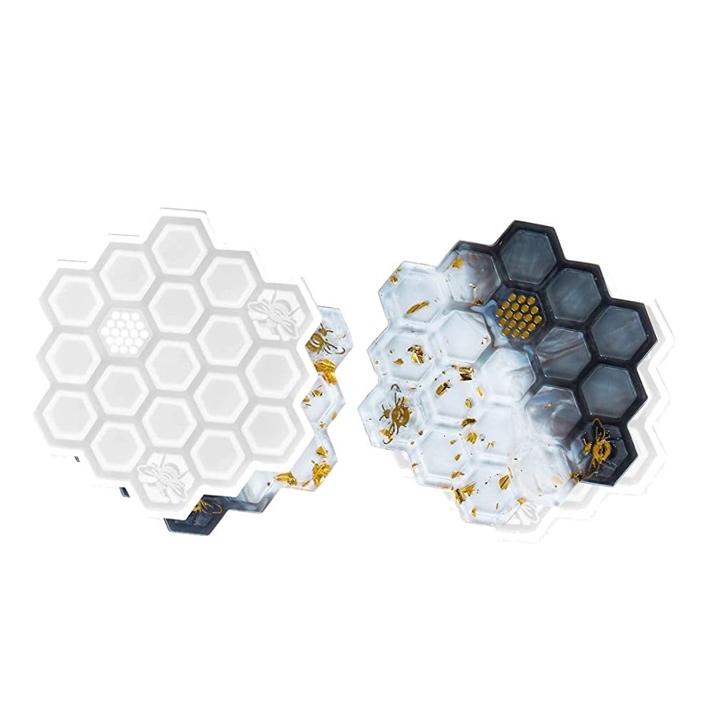 SNOOGG 2-Piece Honeycomb Coaster Mold for Silicone & Epoxy Resin Casting - DIY Craft Supplies for Home Decor, Wedding Favors, Gift Making - Perfect for Coasters, Trays, and Decorative Pieces