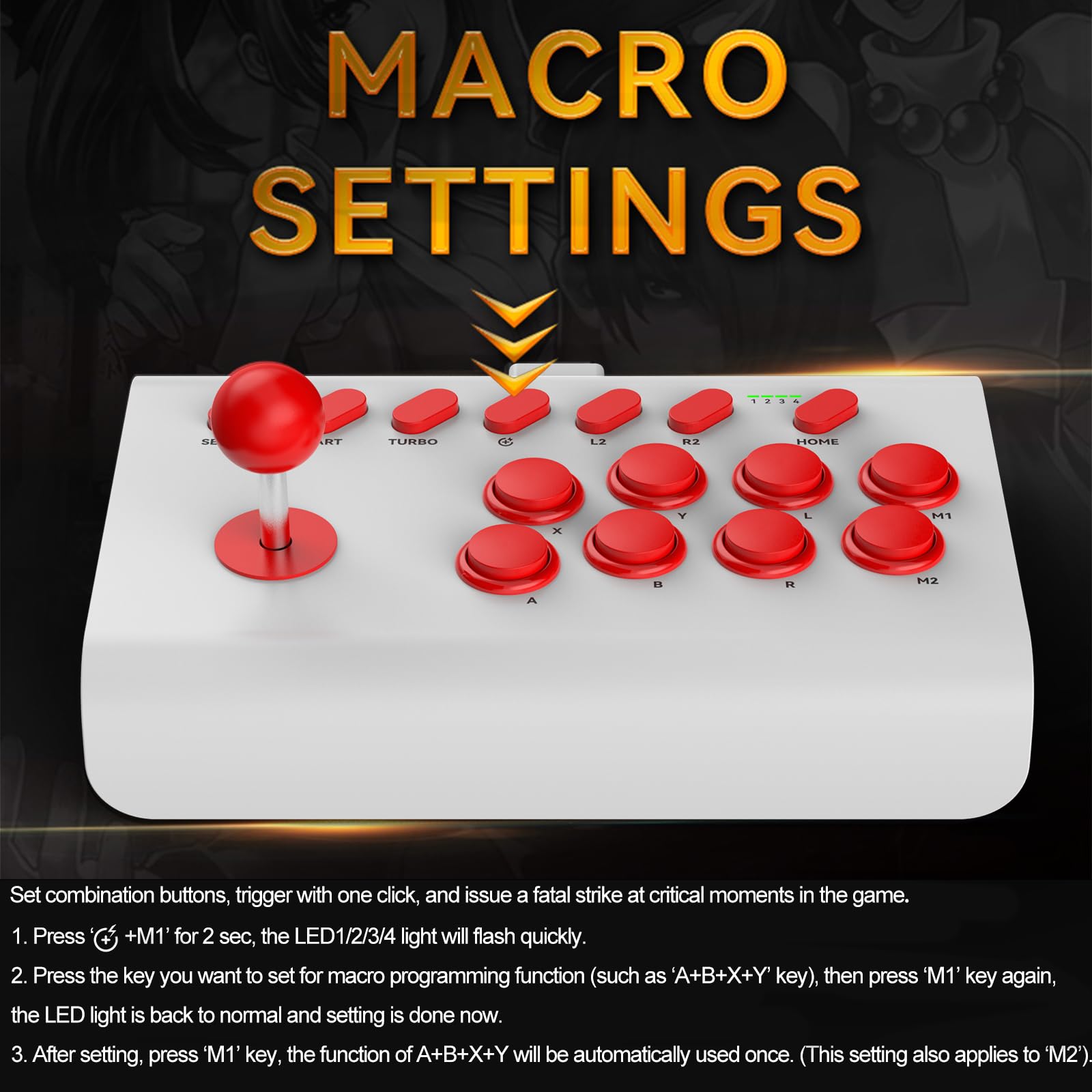 arVin Arcade Fight Stick Joystick - Universal Gaming Controller for Switch, PS4, PS3, PC, iPhone, iPad & Android | Turbo & Macro Programming | Phone Holder Included | Perfect for Emulators, Cloud Gaming & NeoGeo Mini | Enhance Your Fighting Games & Retro Gaming Experience