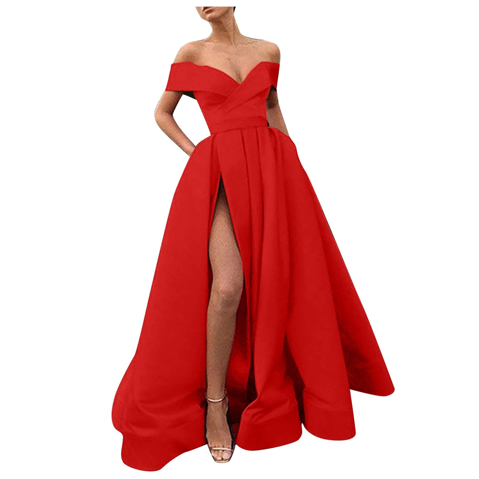 Elegant Corset V-Neck Formal Dress for Women - Prom, Wedding & Evening Gowns - Floor Length with High Slit - Perfect for Special Occasions, Red Carpet Events & Date Nights