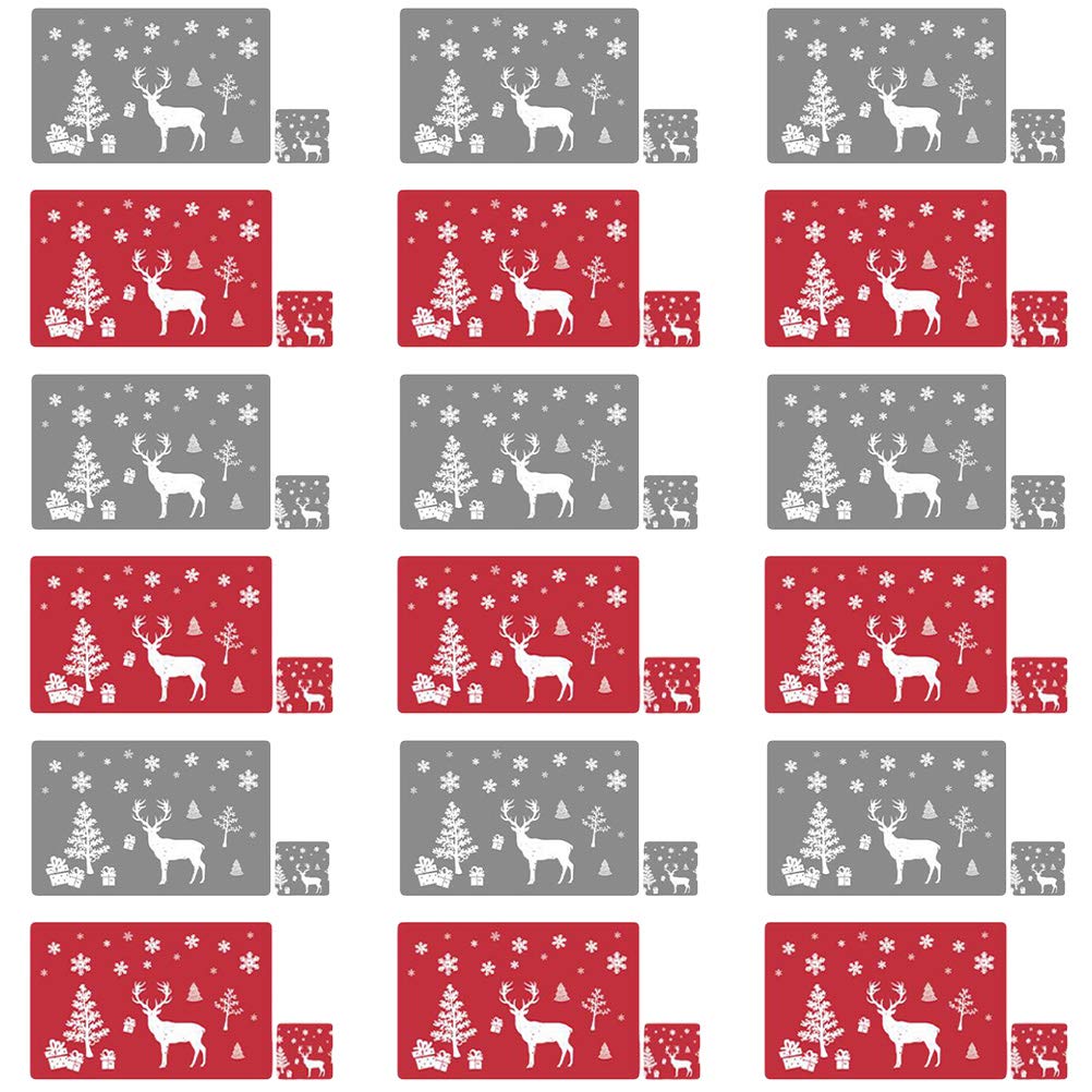 DOITOOL Christmas Table Placemats Set of 24 - PVC Printed Holiday Table Covers & Cup Mats for Festive Dining Decor - Perfect for Christmas Parties, Family Gatherings, and Holiday Dinner Settings